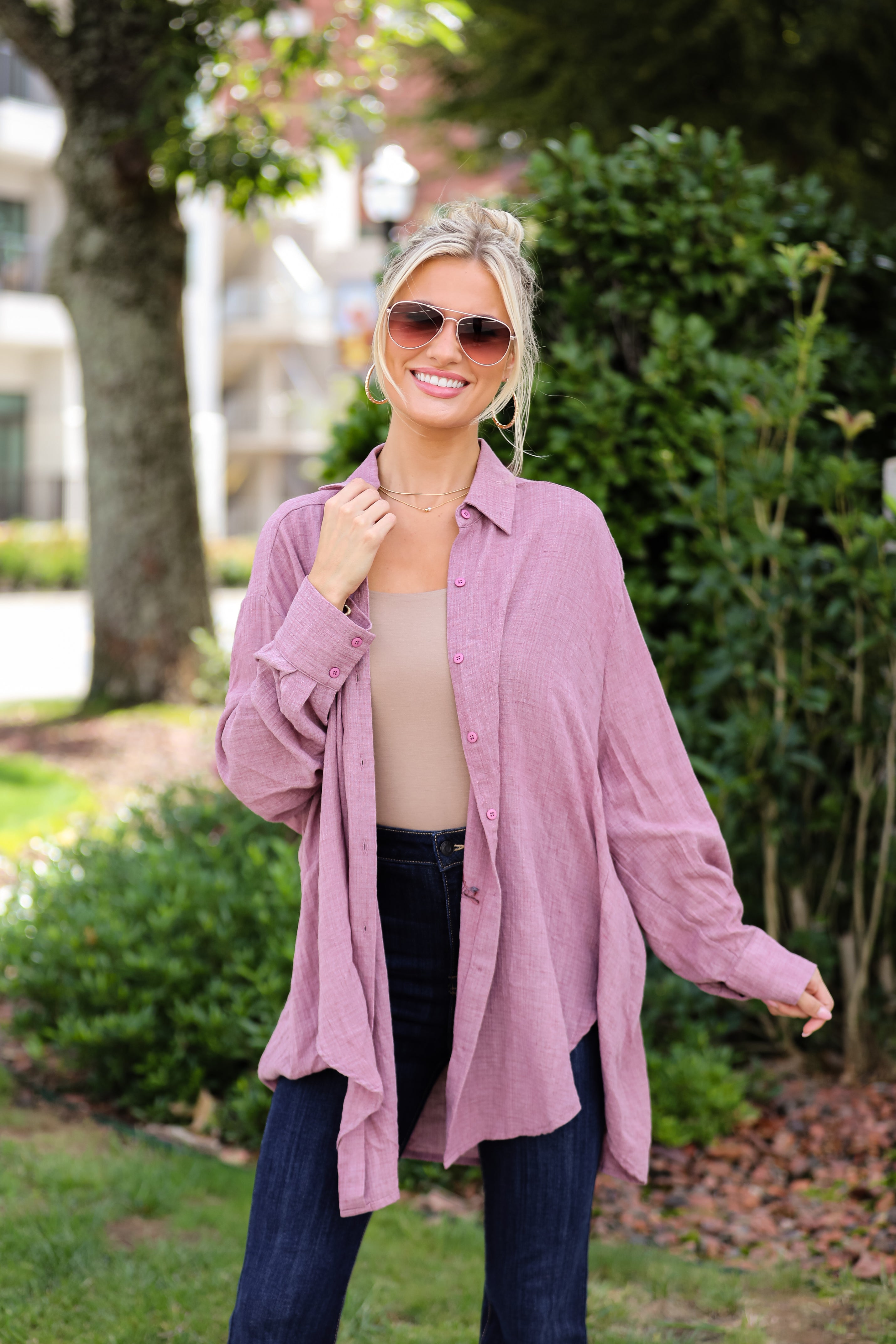 Allison Oversized Button Up Blouse for Women - Stylish Loose Fit Long Sleeve Shirt - Perfect for Work, Casual Outfits & Layering