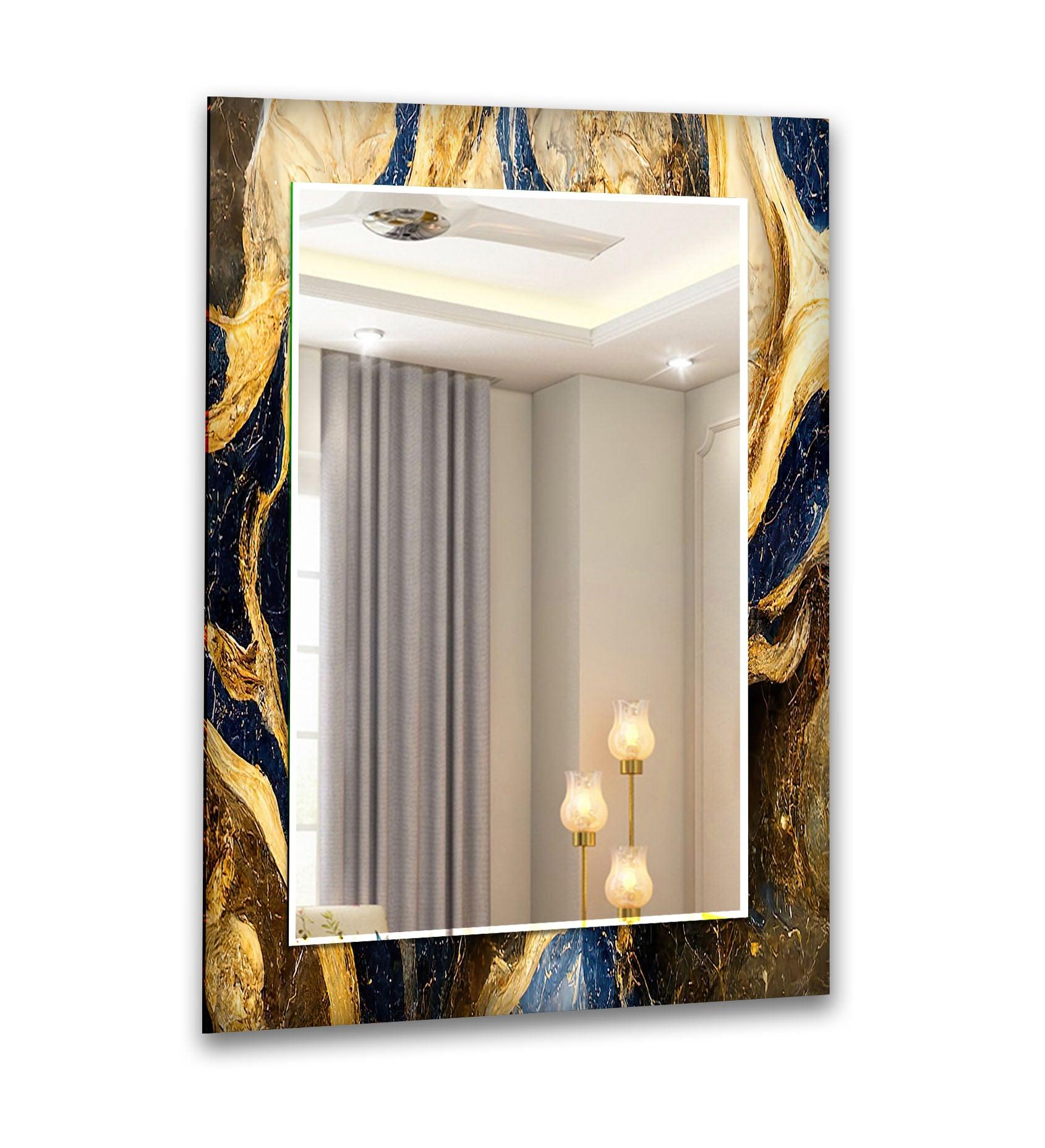 Elegant Blue and Gold Marble Wall Mirror - Modern Round Decorative Mirror for Living Room, Bedroom, or Entryway - Perfect for Home Decor and Vanity Use