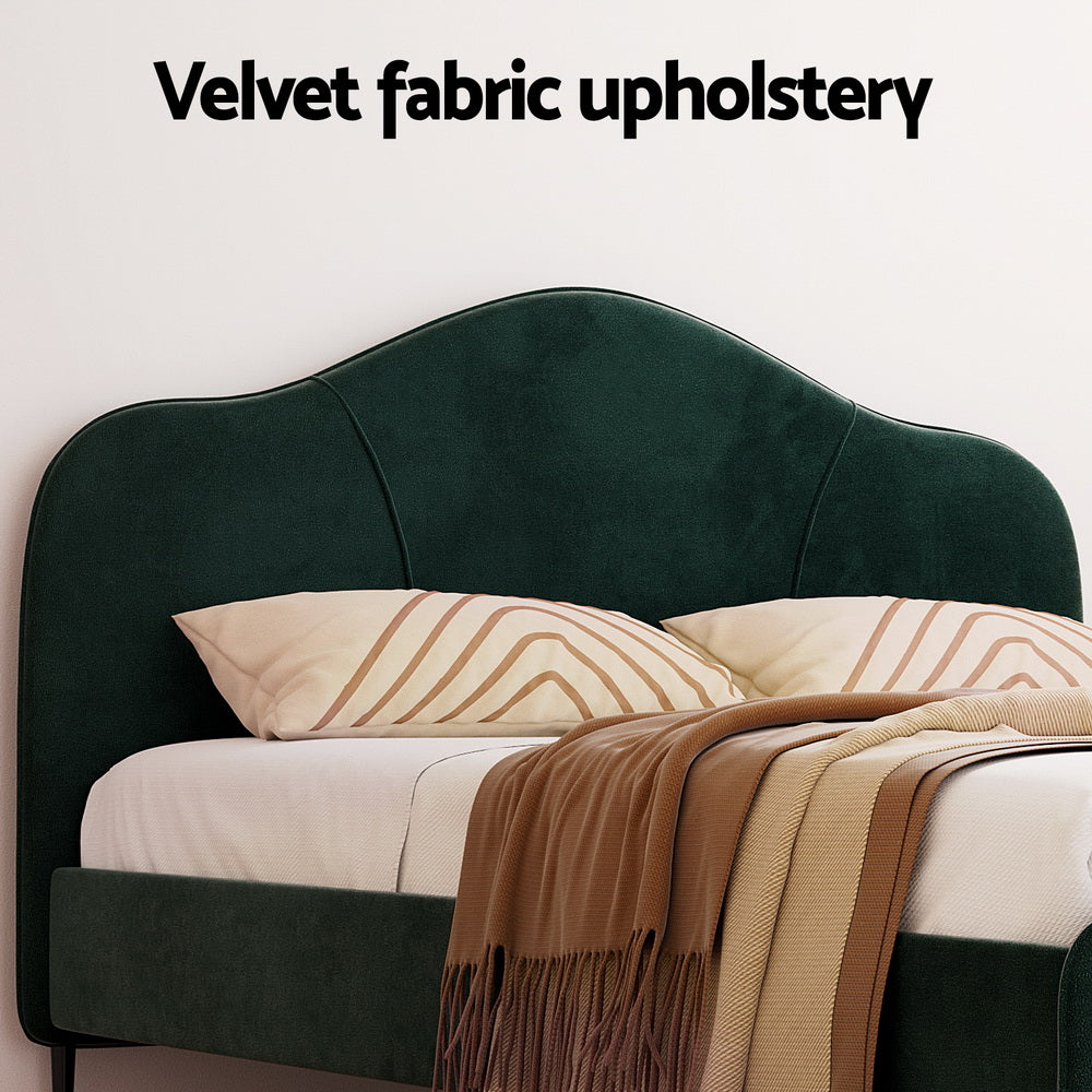 Luxury Daintree Queen Velvet Bed Frame in Dark Green - Elegant Upholstered Platform Bed for Master Bedroom Decor