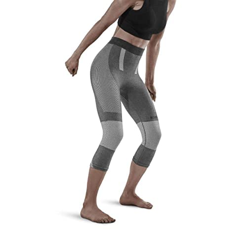 CEP Women's Ski Touring 3/4 Base Layer Tights - Grey XS | Compression Leggings for Cross-Country Skiing & Winter Sports