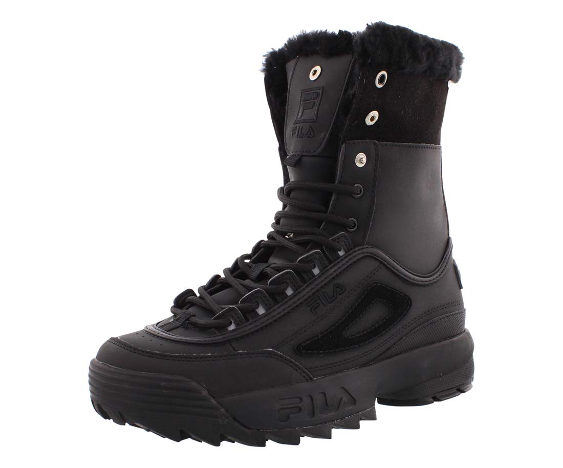 Fila Women's Disruptor Shearling Boots - Black Winter Snow Boots for Women, Comfortable & Warm Fashion Boots for Cold Weather, Hiking, Walking & Outdoor Activities (Size 6.5)