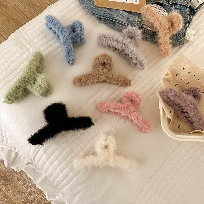APSAMBR Faux Fur Hair Clips for Women - Soft Plush Hair Claw Barrettes in Candy Colors, Winter Hair Accessories for Autumn & Cold Weather - Perfect for Parties, Weddings, and Daily Fashion Styling