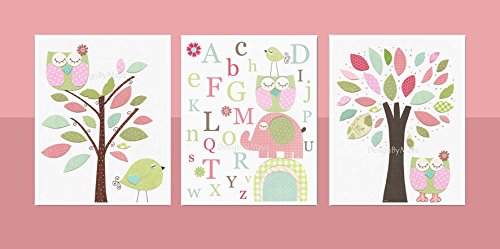 Baby Girl Nursery Wall Art Set - Pink, Green & Aqua Tree Prints (Set of 3) | Nursery Decor for Girls Room | Perfect for Baby Shower Gifts & Newborn Room Decoration