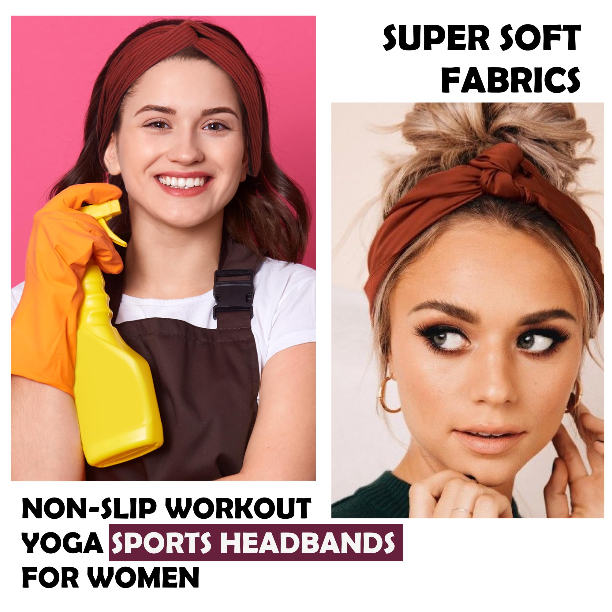 LOTUS78 Women's Headbands 8-Pack - Soft Elastic Hair Bands for Women, Sweat-Wicking Workout Headbands, Fashionable Boho Style Hair Accessories for Yoga, Running, Gym & Everyday Wear