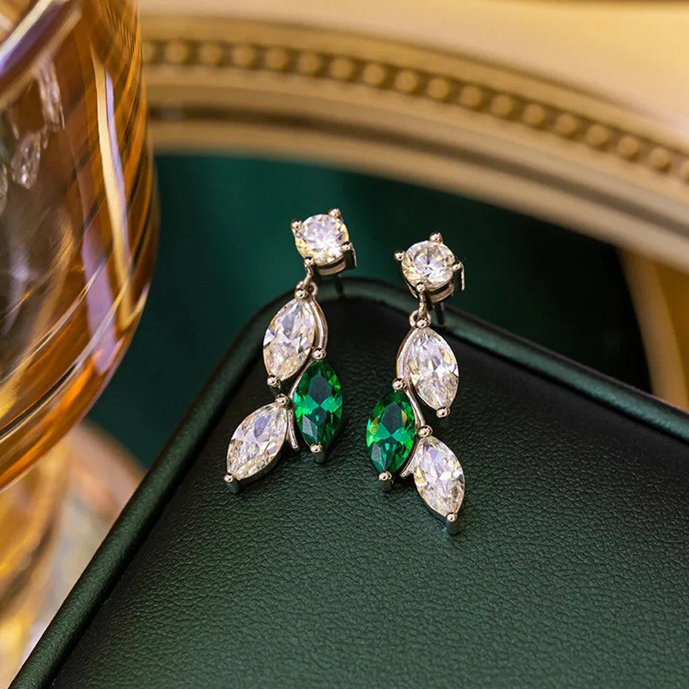 Luxury Marquise Cut Moissanite Bridal Set - Leaf Shaped Emerald Imitation Choker Necklace & Earrings for Wedding, Engagement, Anniversary & Special Occasions