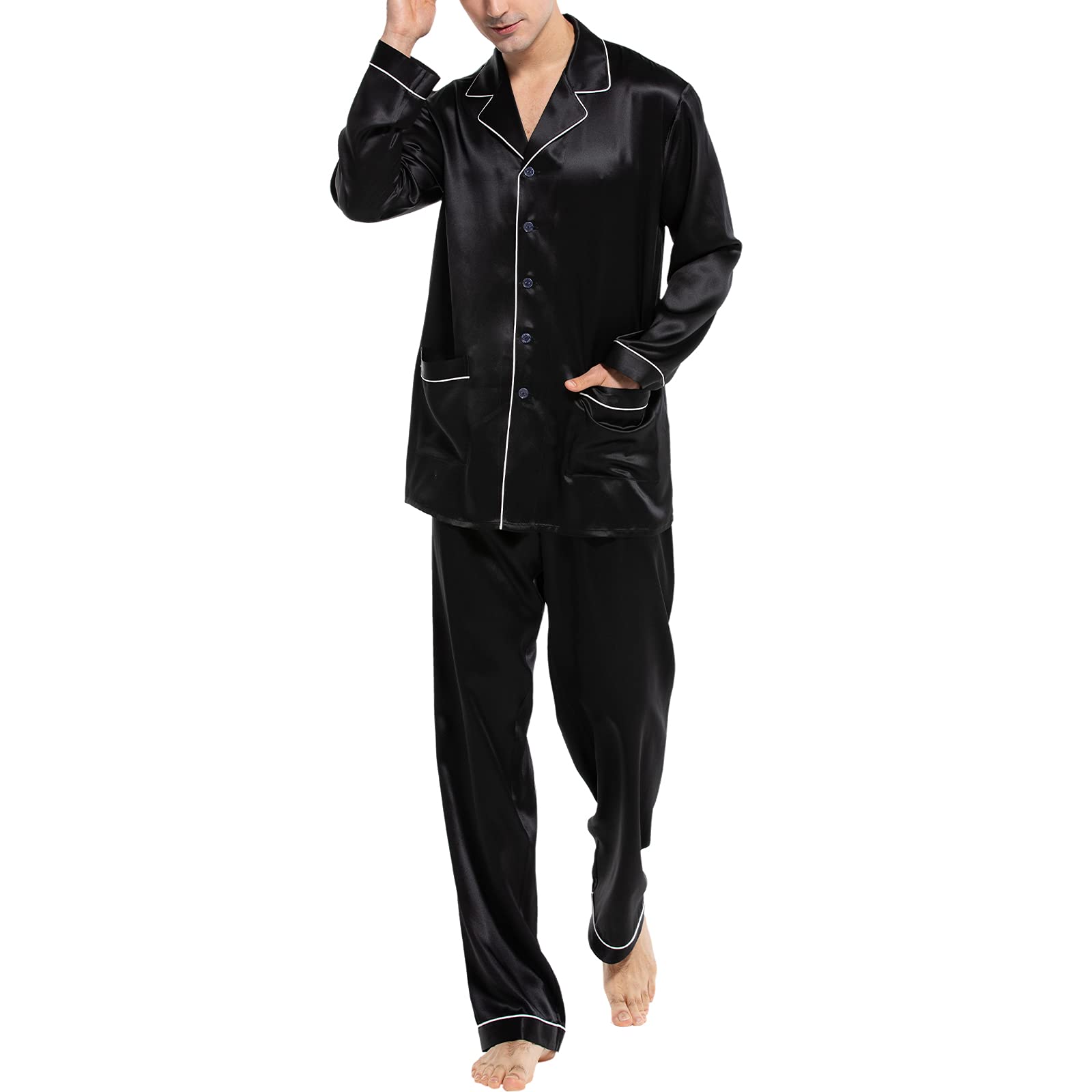 Luxury COLD POSH Men's Silk Pajama Set - 100% Pure Silk Long Sleeve Button Down Sleepwear for Men - Perfect for Relaxation, Lounging & Gift Giving