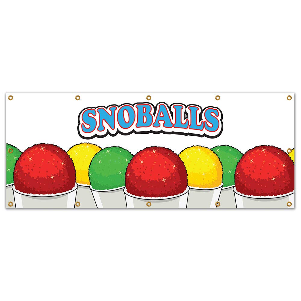 Snoballs 120-Inch Vinyl Banner for Concession Stands & Food Trucks - Single Sided - Perfect for Outdoor Events, Festivals, and Mobile Business Advertising