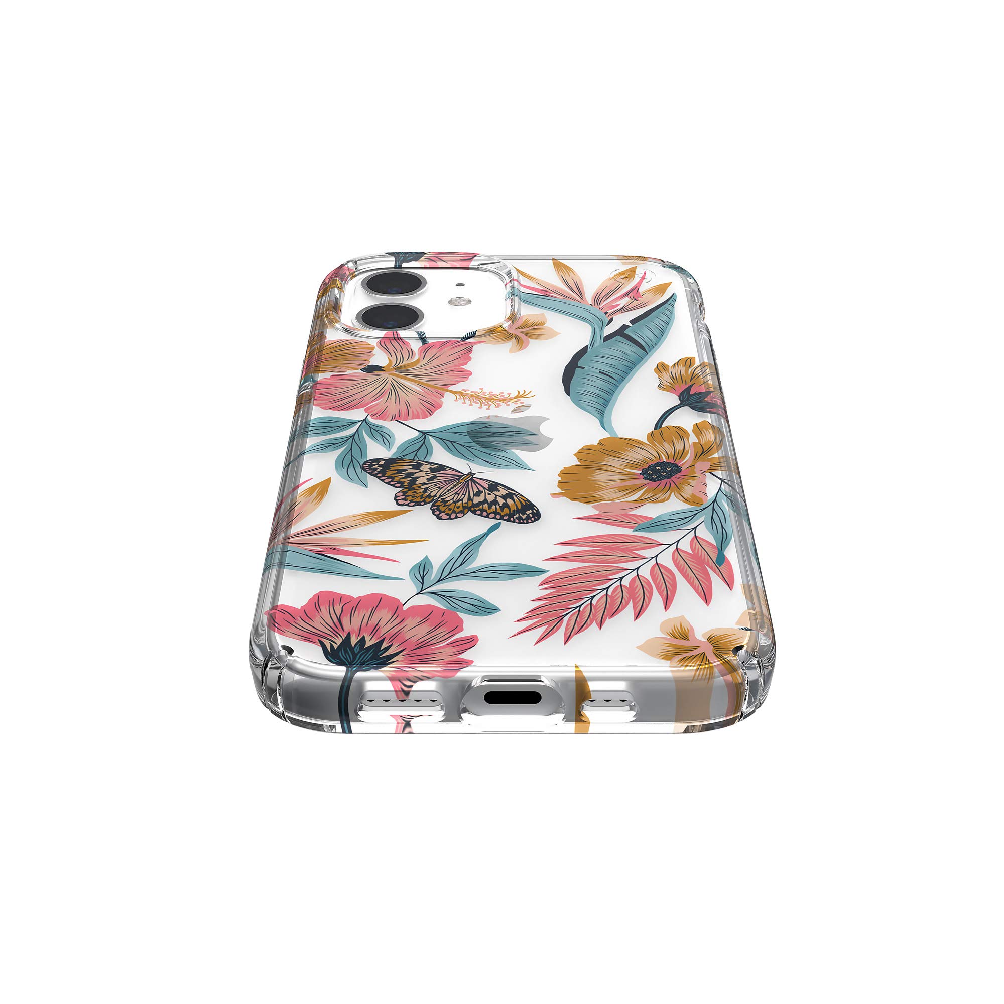 Speck Presidio Case for iPhone 12 & iPhone 12 Pro - Clear Transparent with Tropical Floral Design | Slim Protective Cover for Everyday Use, Travel & Outdoor Activities