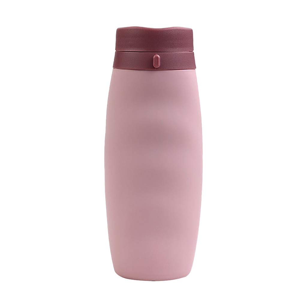 Collapsible Silicone Travel Cup - Foldable Lightweight Water Bottle for Camping, Hiking, Outdoor Sports & Office Use - Leak Proof Portable Drinking Cup (Pink, One Size) - Perfect for Travel, Gym, Picnics & Daily Commute