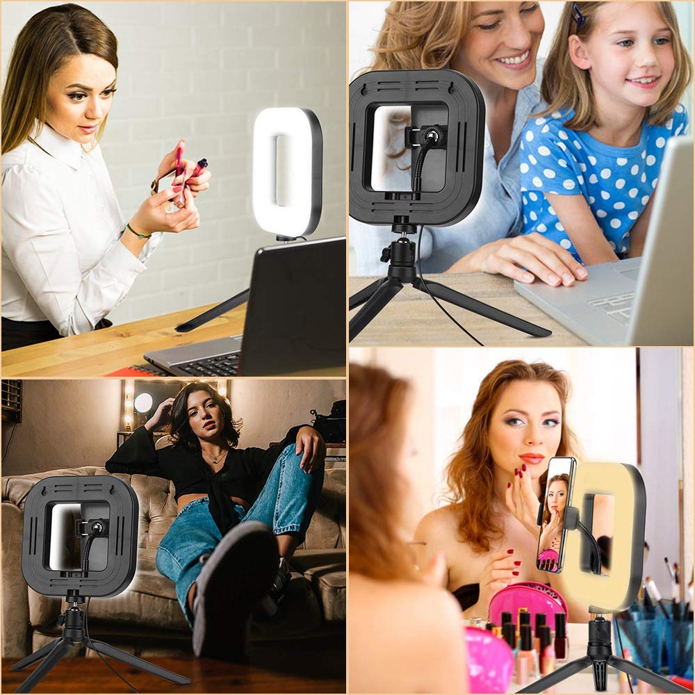 Oikabio D21 7-Inch LED Square Fill Light with 3 Brightness Levels, USB-Powered Foldable Phone Tripod Stand - Perfect for YouTube Videos, TikTok Live Streaming & Product Photography