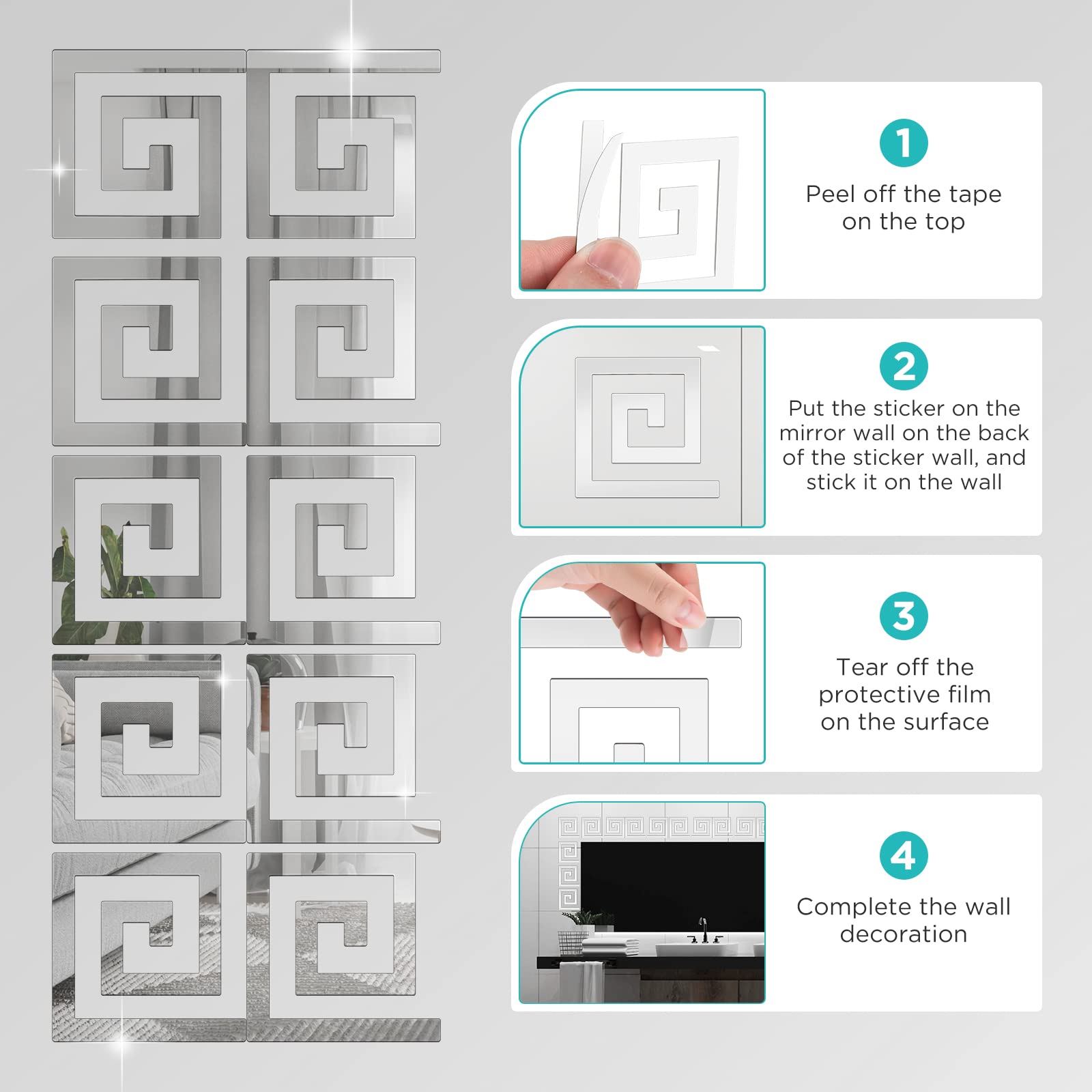 100-Piece Removable Acrylic Mirror Tiles - Self-Adhesive Wall Stickers for Home Decor - Silver Reflective Decals for Living Room, Bedroom & Bathroom - Perfect for DIY Wall Art, Home Aesthetics & Interior Design Projects
