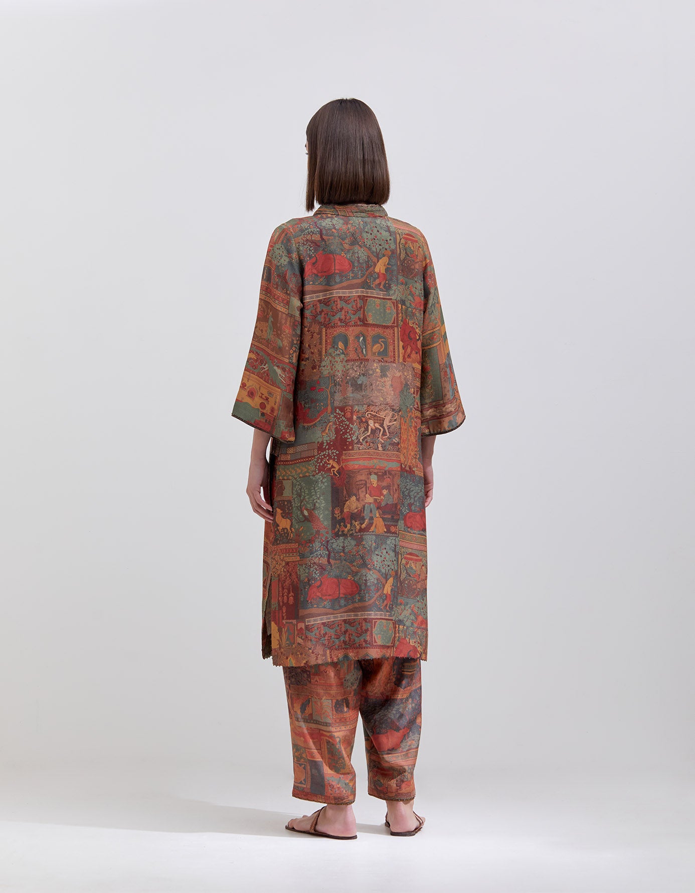 Damini Kurta - Muga Satin Terracotta Panchatantra Printed Ethnic Wear for Women | Traditional Indian Kurti for Festivals, Weddings & Casual Wear