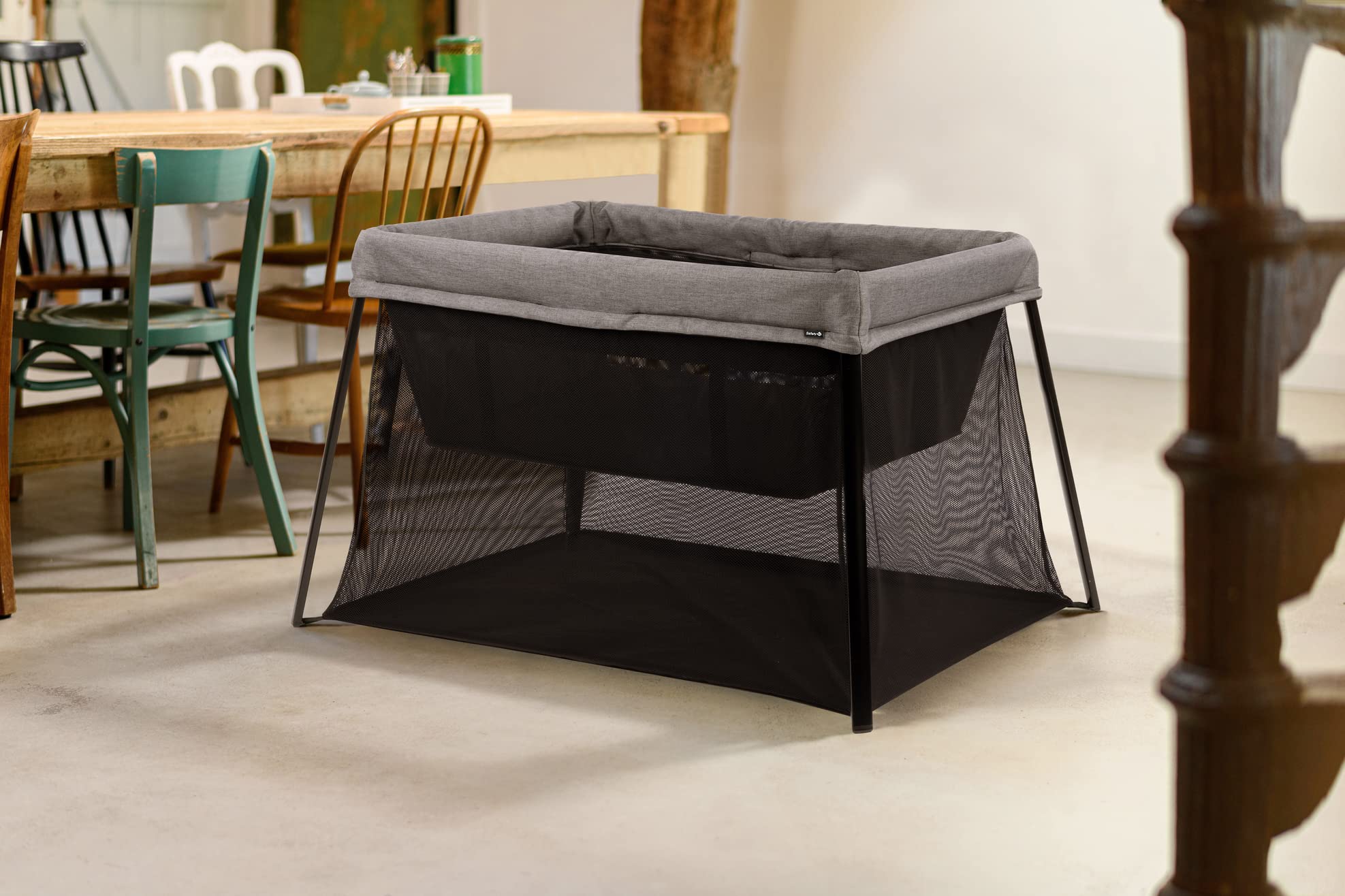 Safety 1st Dream and Go Travel Playard - Lightweight Portable Baby Crib with Soft Mattress & Zip-Up Bassinet | Compact Fold for Easy Storage & Travel | Perfect for Home, Nursery & On-The-Go Use (Grey Wolf)