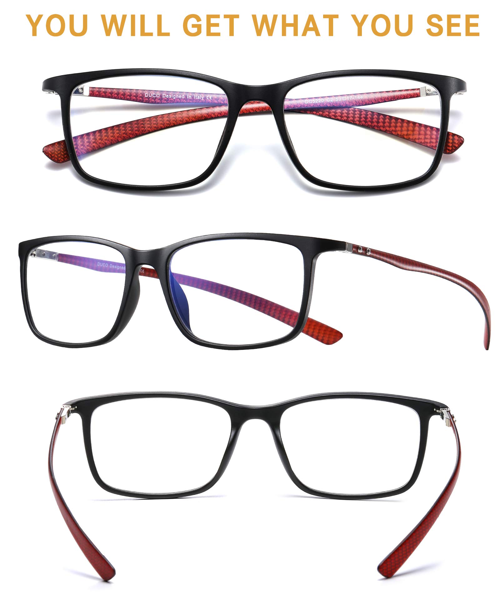 Premium Carbon Fiber Blue Light Blocking Glasses for Men & Women - DUCO Luxury Computer Glasses for Eye Strain Relief | Office, Gaming & Digital Screen Use