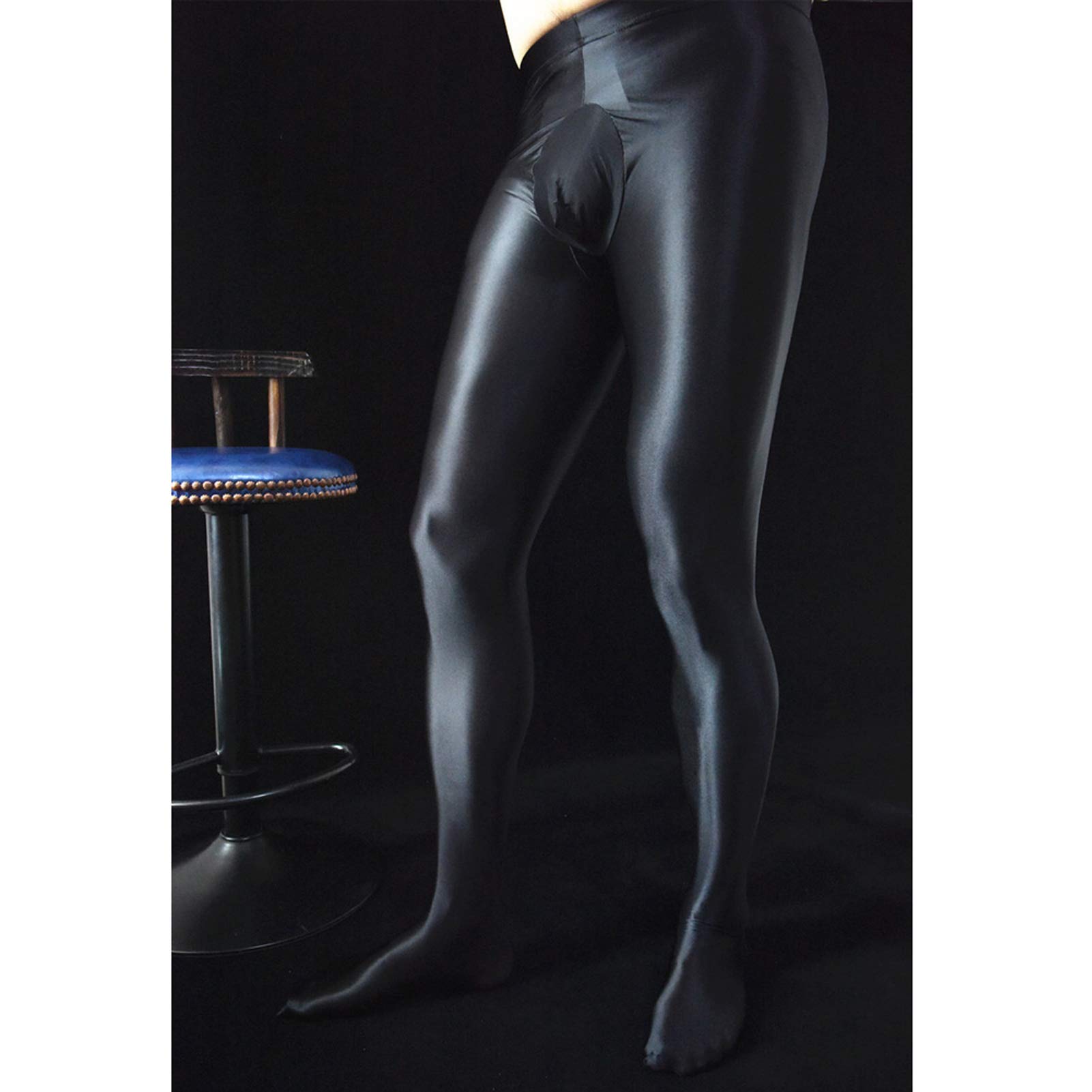 Leesuo Men's Ultra Shiny Glossy Nylon Sheer Pantyhose - High Elastic Semi-Opaque Tights for Formal Wear, Cosplay & Night Out