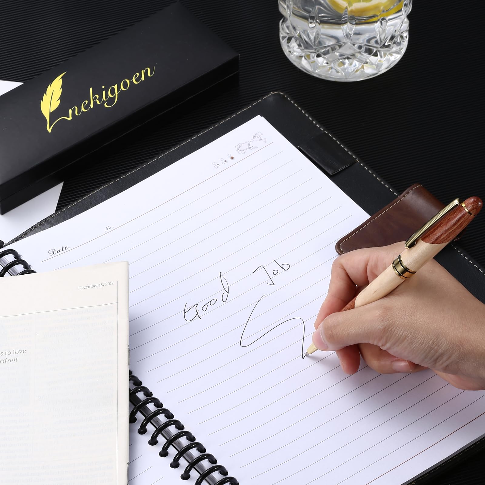 Premium Handmade Wooden Ballpoint Pen Gift Set with Luxury Gift Box - Executive Business Pen with Fine Journaling Notebook & Leather Case - Perfect for Corporate Gifts, Graduation Presents & Office Writing Essentials