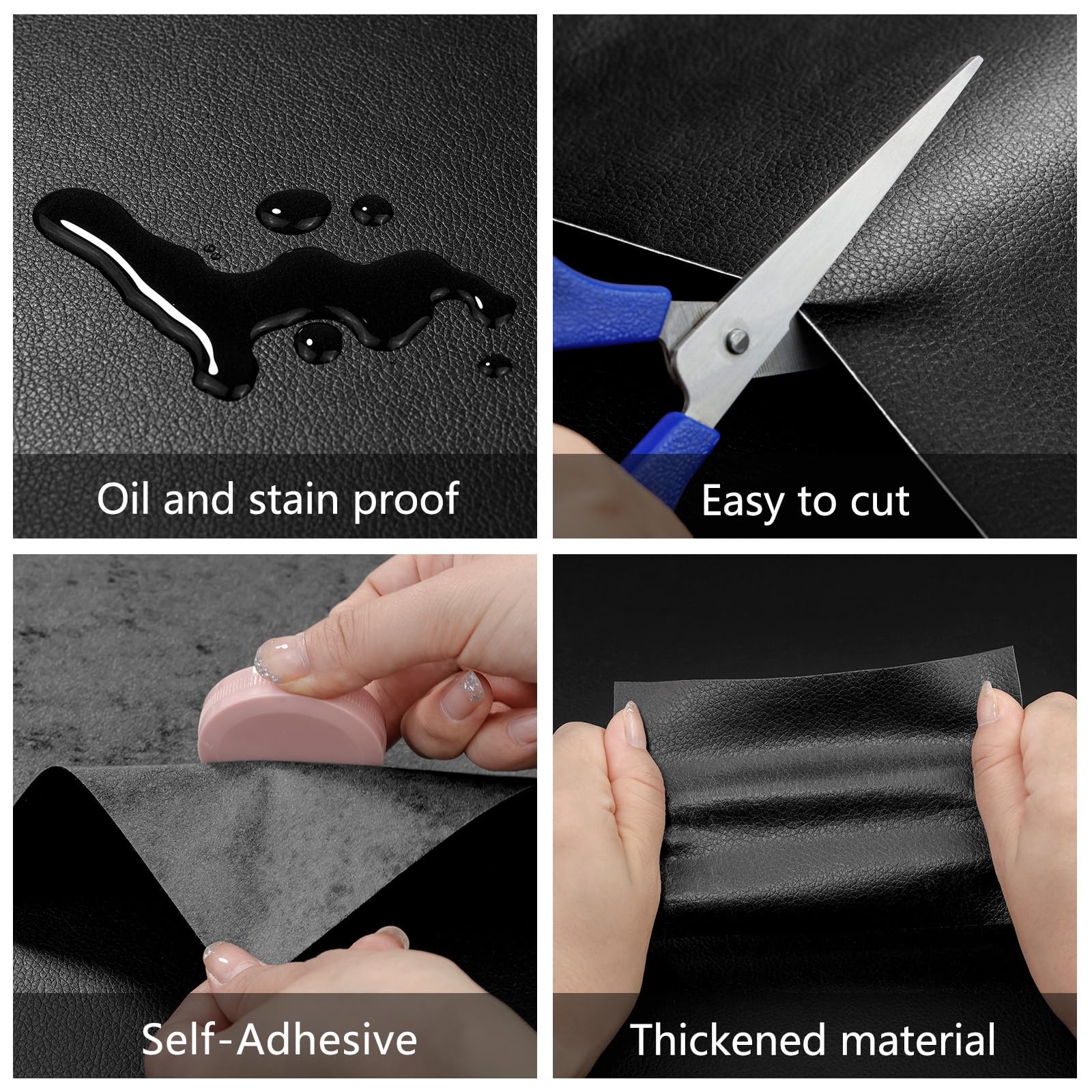 Large 15.7x40 Inch Self-Adhesive Leather Repair Patch Kit - Vinyl Repair Tape for Sofa, Car Seats, Chairs, Shoes, Bags & Damaged Furniture (Black) | DIY Leather Restoration for Home, Office & Vehicle Use