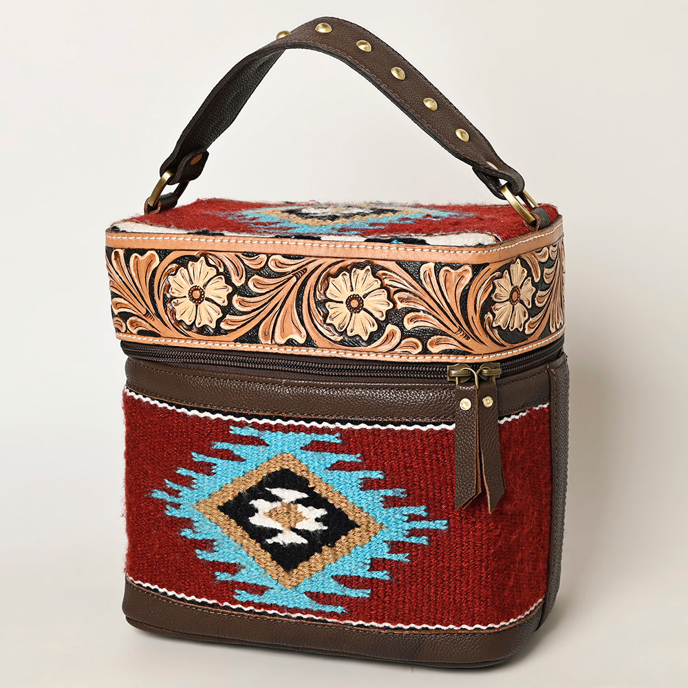 ADBGA427 Genuine Leather Western Handbag - American Darling Hand-Tooled Saddle Blanket Design Women's Purse for Cowgirl Style & Rodeo Events
