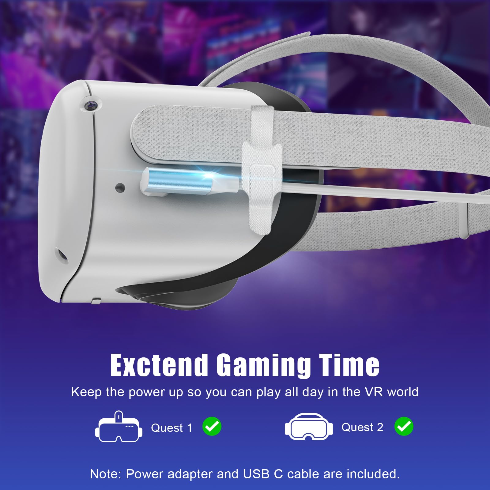 16FT Oculus Quest 2/1 Link Cable with Adapter - USB 3.0 to USB C High Speed Data Transfer & Charging Cord for VR Headset - Separate Charging Port - Perfect for PC Gaming & VR Setup