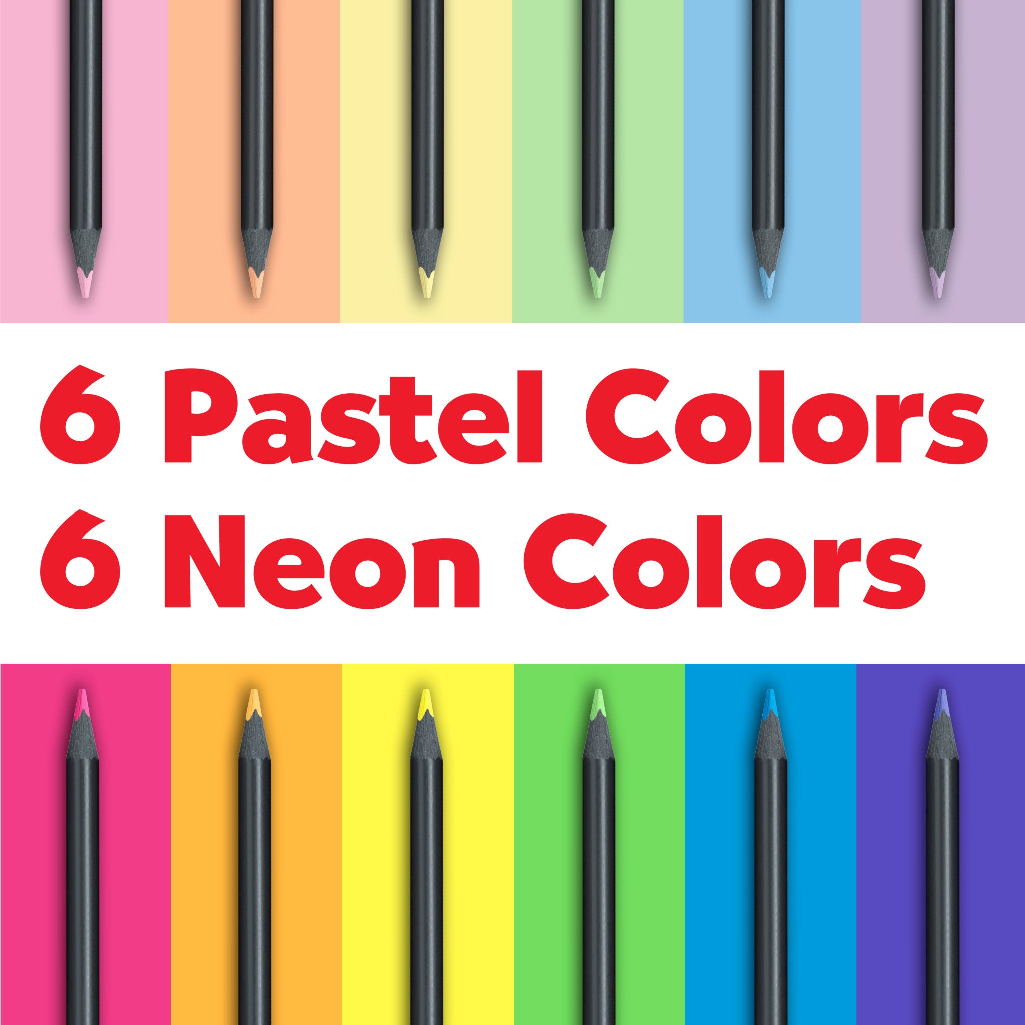 Premium Black Edition Colored Pencils Set - 12 Vibrant Neon & Soft Pastel Colors (#116410) for Adult Coloring Books, Art Projects & DIY Crafts