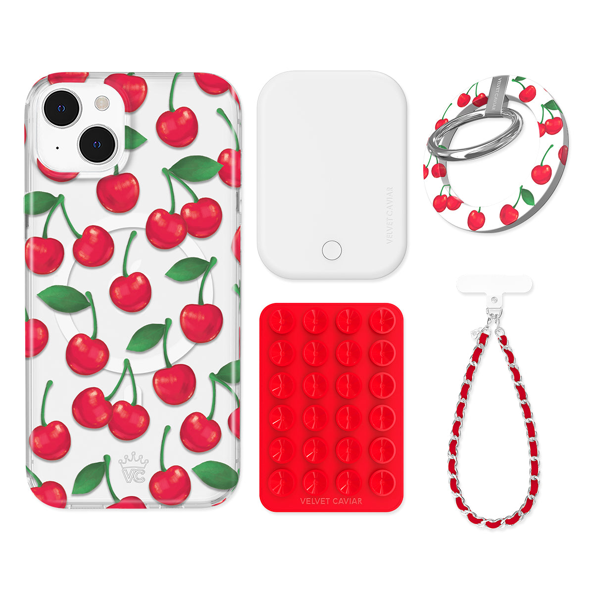 Very Cherry iPhone Bundle Set with Grip - Stylish & Secure Phone Accessories for Everyday Use, Travel, and Work