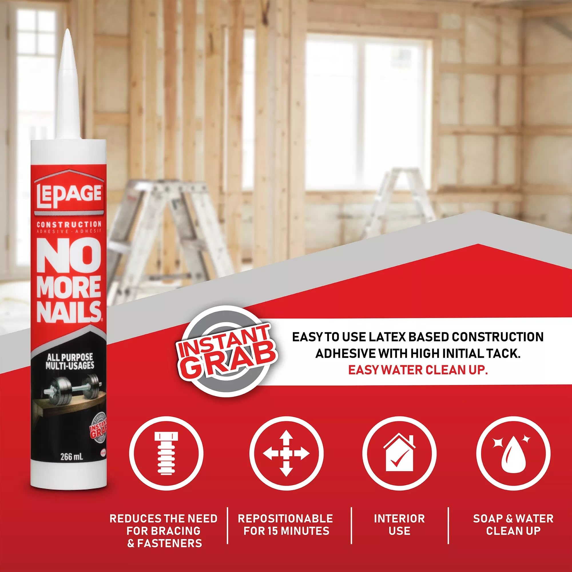 88mL No More Nails All-Purpose Construction Adhesive - Strong Bonding Glue for Wood, Metal, Ceramic & More - Perfect for Home Repairs, DIY Projects & Construction Work