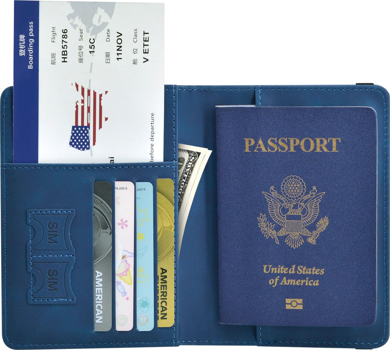 Premium RFID Blocking Leather Passport Holder with Credit Card & Boarding Pass Slots - Navy Blue Travel Wallet for Secure Document Protection | Perfect for International Travel, Business Trips & Vacation Essentials