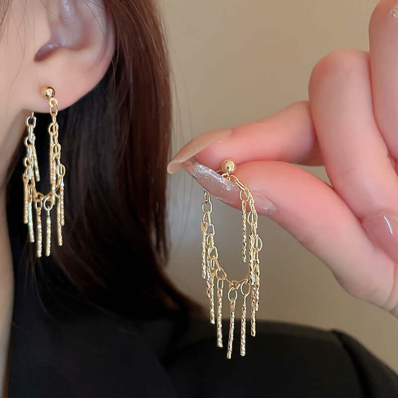 Elegant Gold Chain Tassel Waterfall Earrings for Women | Fashion Dangle Drop Earrings | Perfect for Parties, Weddings & Evening Events | R1554