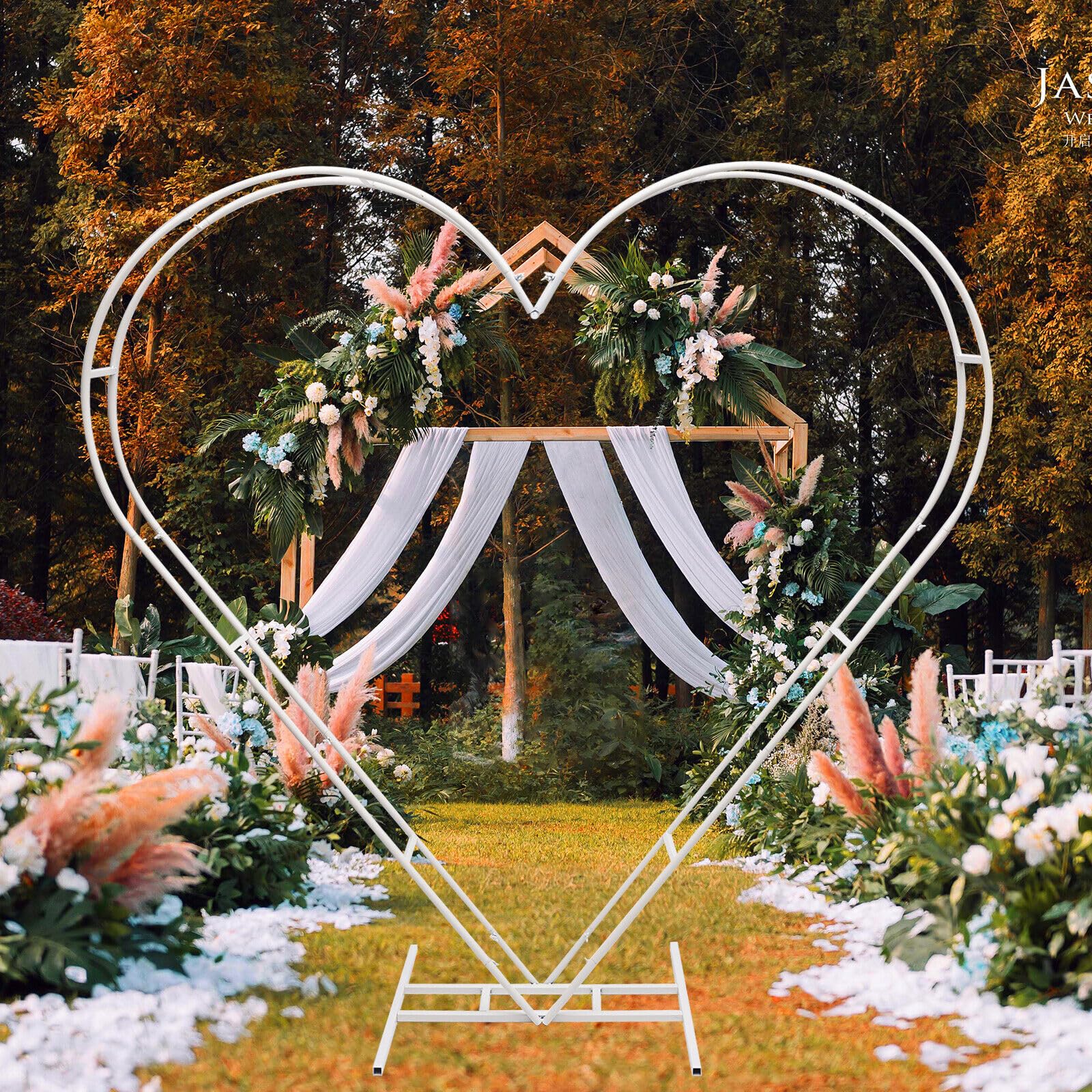 White Metal Heart Wedding Arch Stand - 6.7ft Rustproof Iron Backdrop for Outdoor Ceremony Decor, Balloon & Floral Arrangement - Perfect for Garden, Beach & Backyard Weddings
