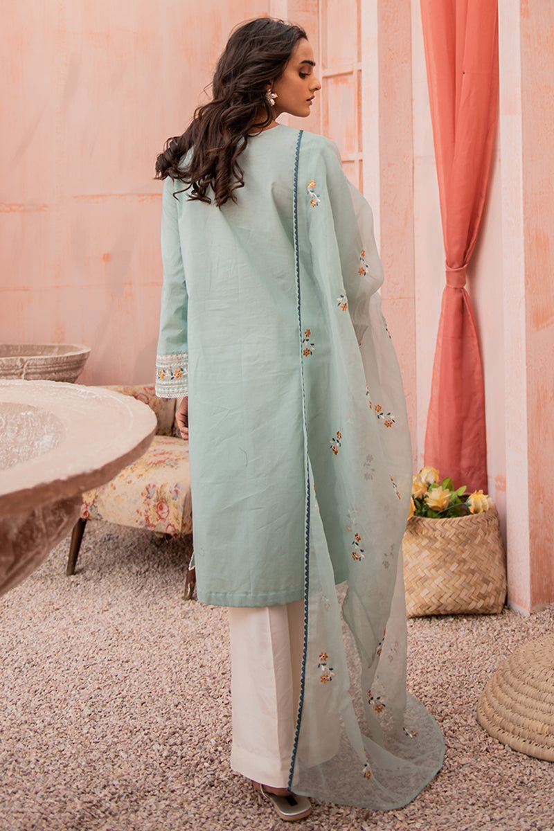 MINT AMBER 2PC Set (Embroidered Cotton Shirt & Dupatta Scarf) - Elegant Indian Ethnic Wear for Women, Perfect for Weddings, Festivals & Special Occasions