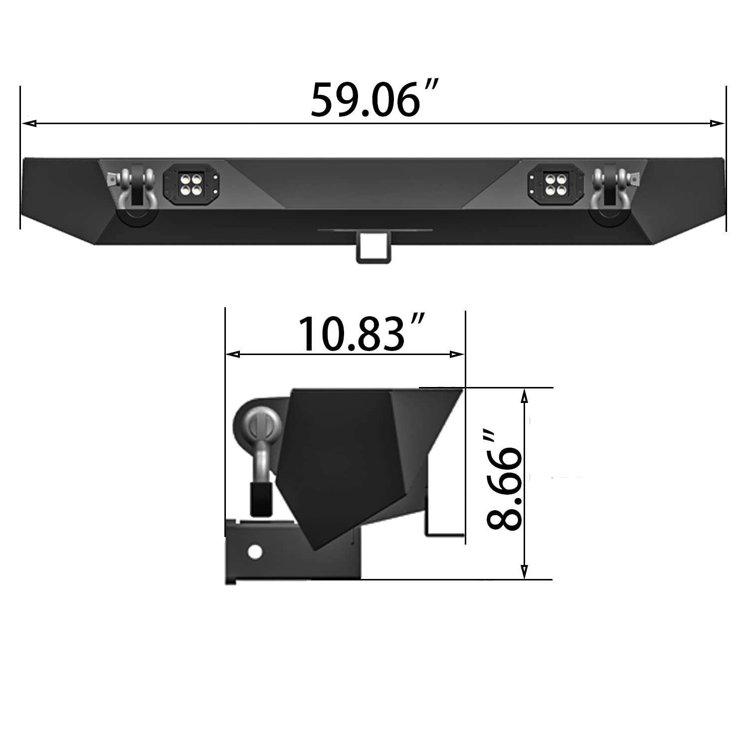 Wrangler Rear Bumper for 87-06 Jeep Wrangler TJ & YJ - Heavy Duty Winch Plate, 2x24W LED Lights & 2.75T D-Rings | Off-Road Adventure & Truck Protection Accessory