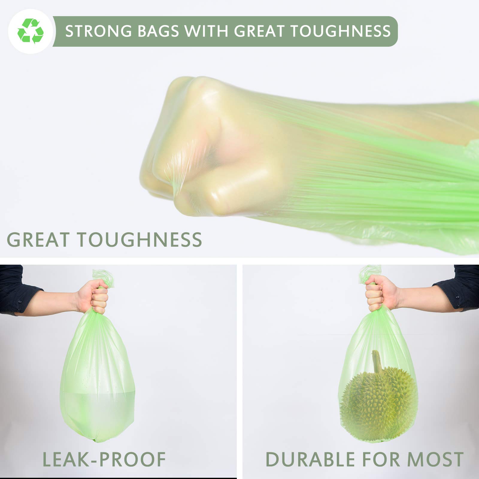 Eco-Friendly 8 Gallon Biodegradable Trash Bags (90 Count) - 0.67 Mil Extra Strong 30 Liter Garbage Bags for Home, Office, Kitchen & Car Waste Disposal | Sustainable Green Solution for Daily Household & Commercial Use
