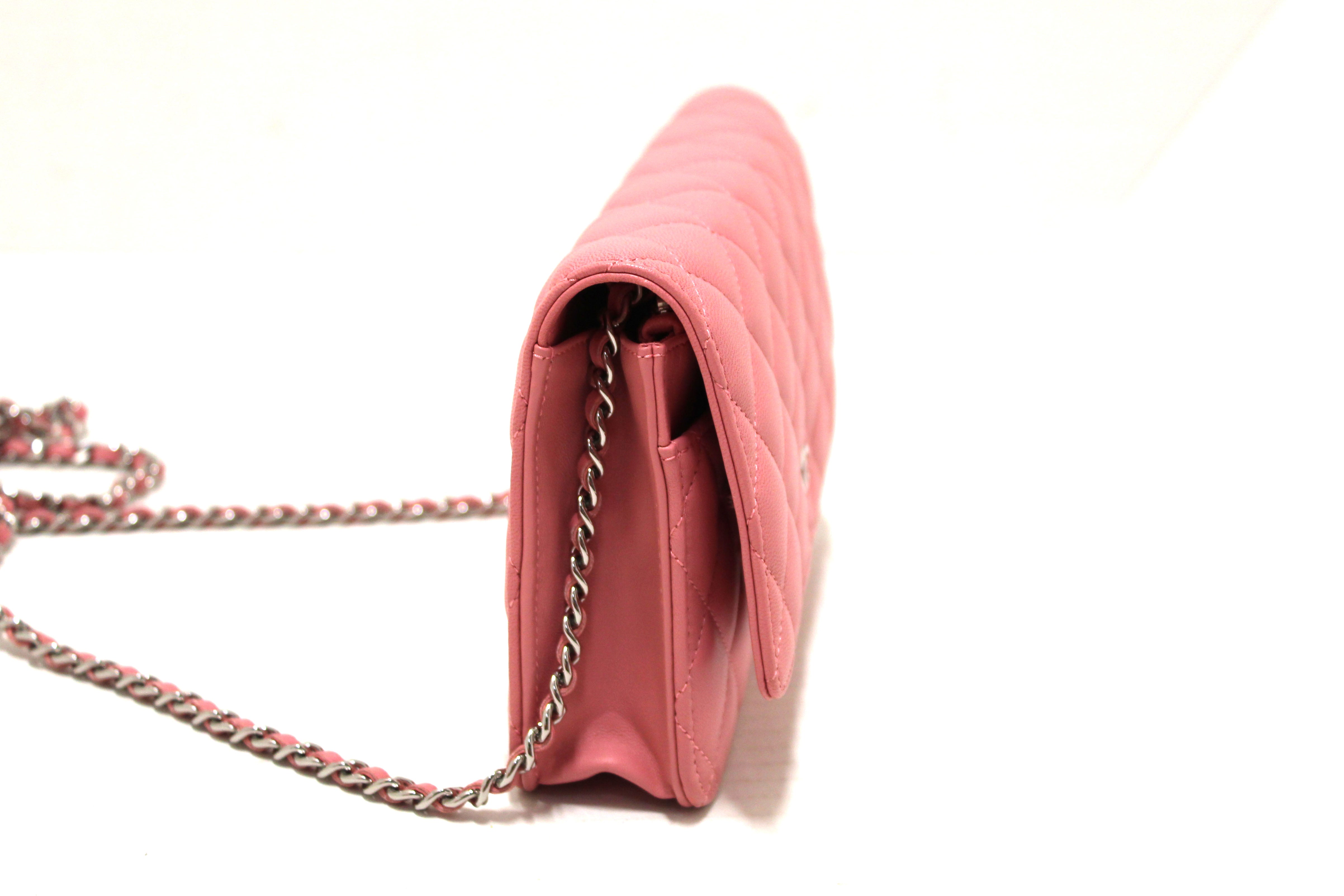 Authentic Chanel Pink Quilted Lambskin Leather Wallet On Chain WOC Crossbody Bag - Luxury Designer Purse for Women, Perfect for Evening Events & Daily Use