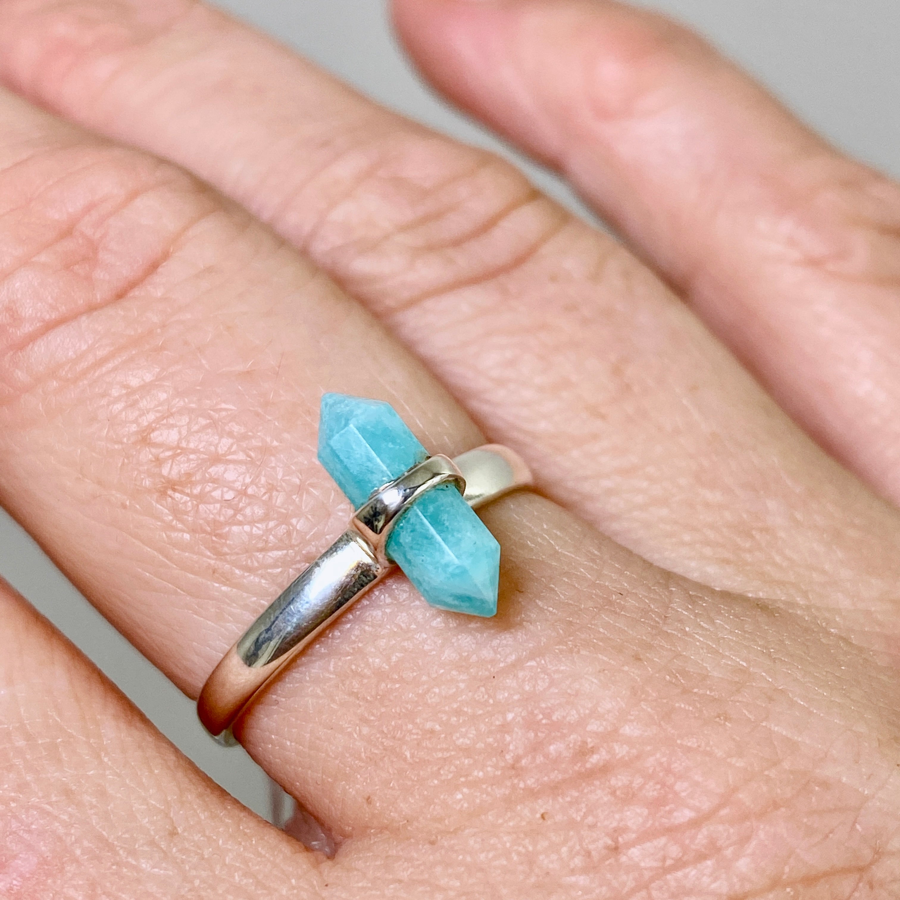 Amazonite Double Point Ring - Natural Gemstone Jewelry for Women, Healing Crystal Ring for Meditation & Energy Balancing - Perfect for Spiritual Gifts & Boho Fashion