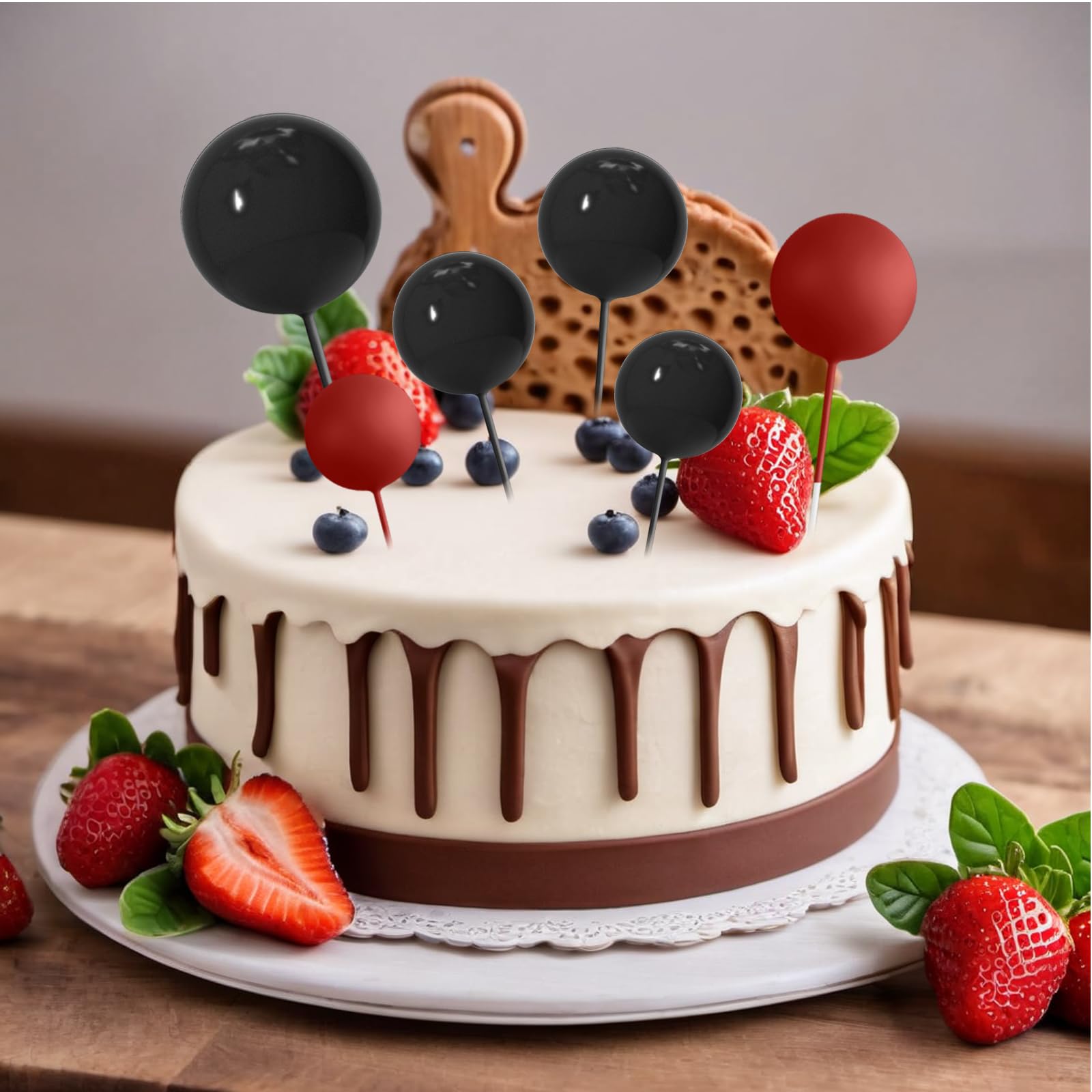 ASTARON 20 Pcs Black Ball Cake Toppers - Mini Balloon Cake Decorations with Sticks for Birthday Party, Wedding & Dessert Decoration - Perfect for Cupcakes, Cakes & Sweet Treats