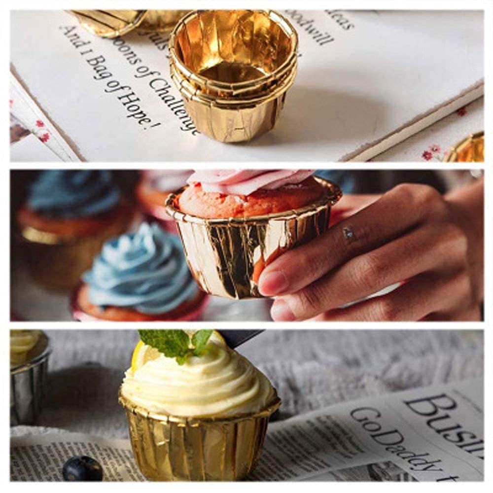 50Pcs Disposable Aluminum Foil Cupcake Liners & Muffin Baking Cups - Perfect for Home Baking, Party Desserts, and Professional Pastry Making