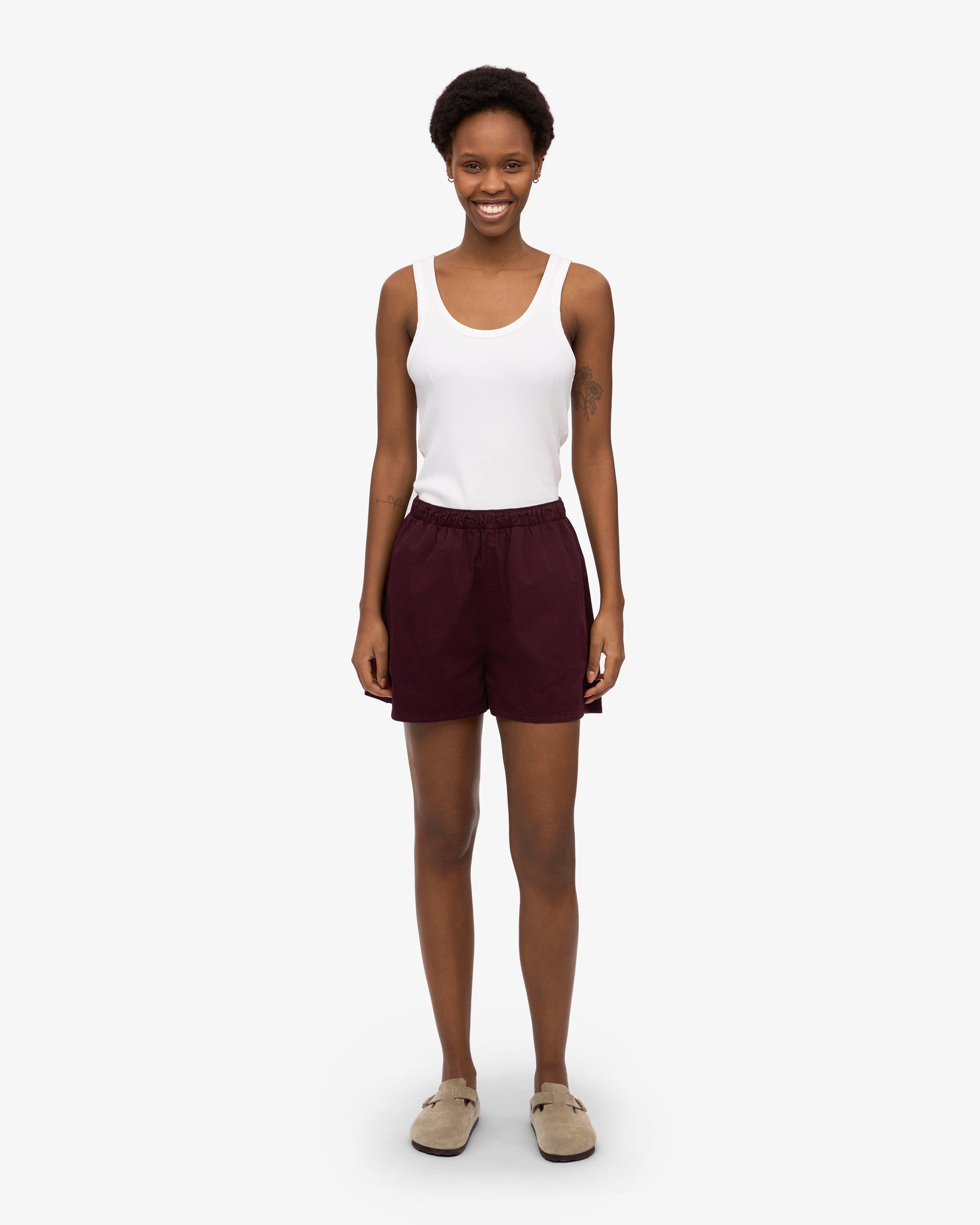 Organic Cotton Women's Twill Shorts in Oxblood Red - Comfortable & Stylish Casual Wear for Summer Outings