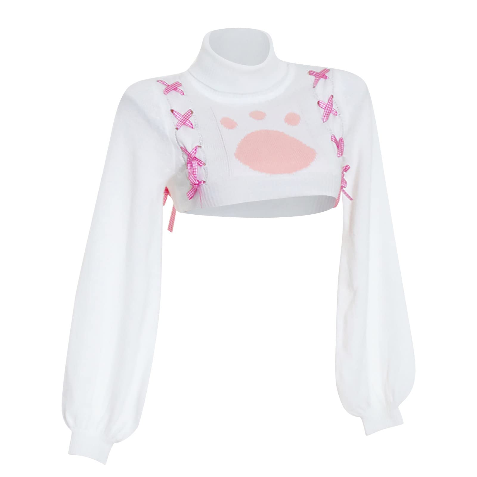 Sexy Women's Turtleneck Sweater - Japanese Kawaii Cat Print Lingerie Top for Nightwear & Cozy Outfits | Perfect for Date Nights, Loungewear & Cute Winter Fashion