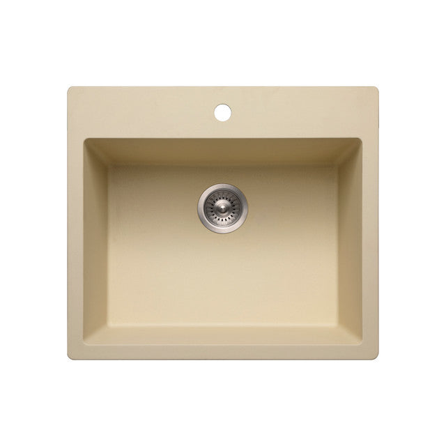 Houzer Quartztone Series 25 Granite Composite Drop-in Topmount Single Bowl Kitchen Sink - G300 Sand | Durable & Stylish for Modern Kitchens, Perfect for Food Prep & Dishwashing