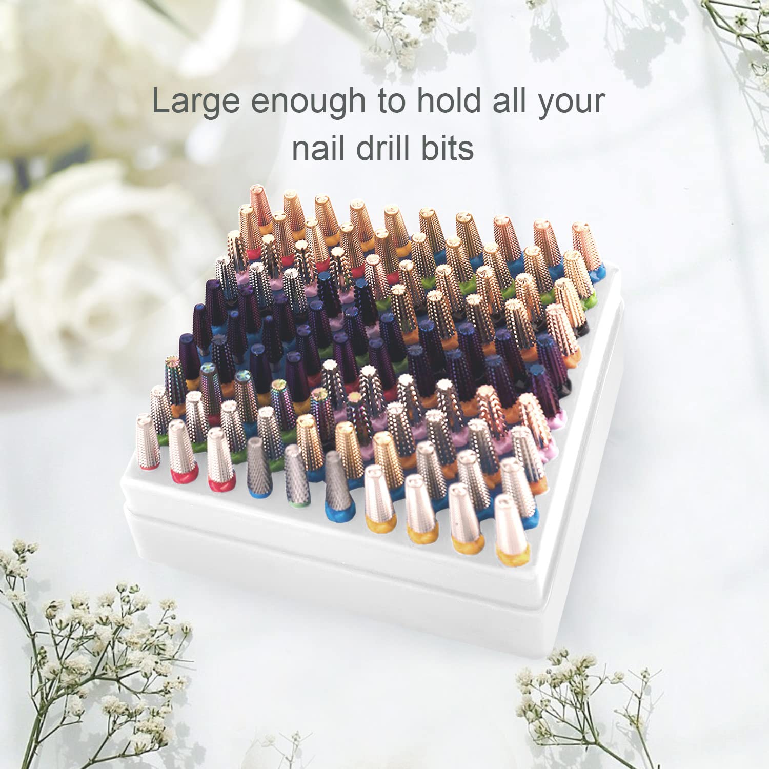 **Professional Nail Drill Bits Holder Organizer Box - 100 Hole Dustproof Storage Case for Nail Tech Supplies (White) | Perfect for Salon, Home & Travel Use**