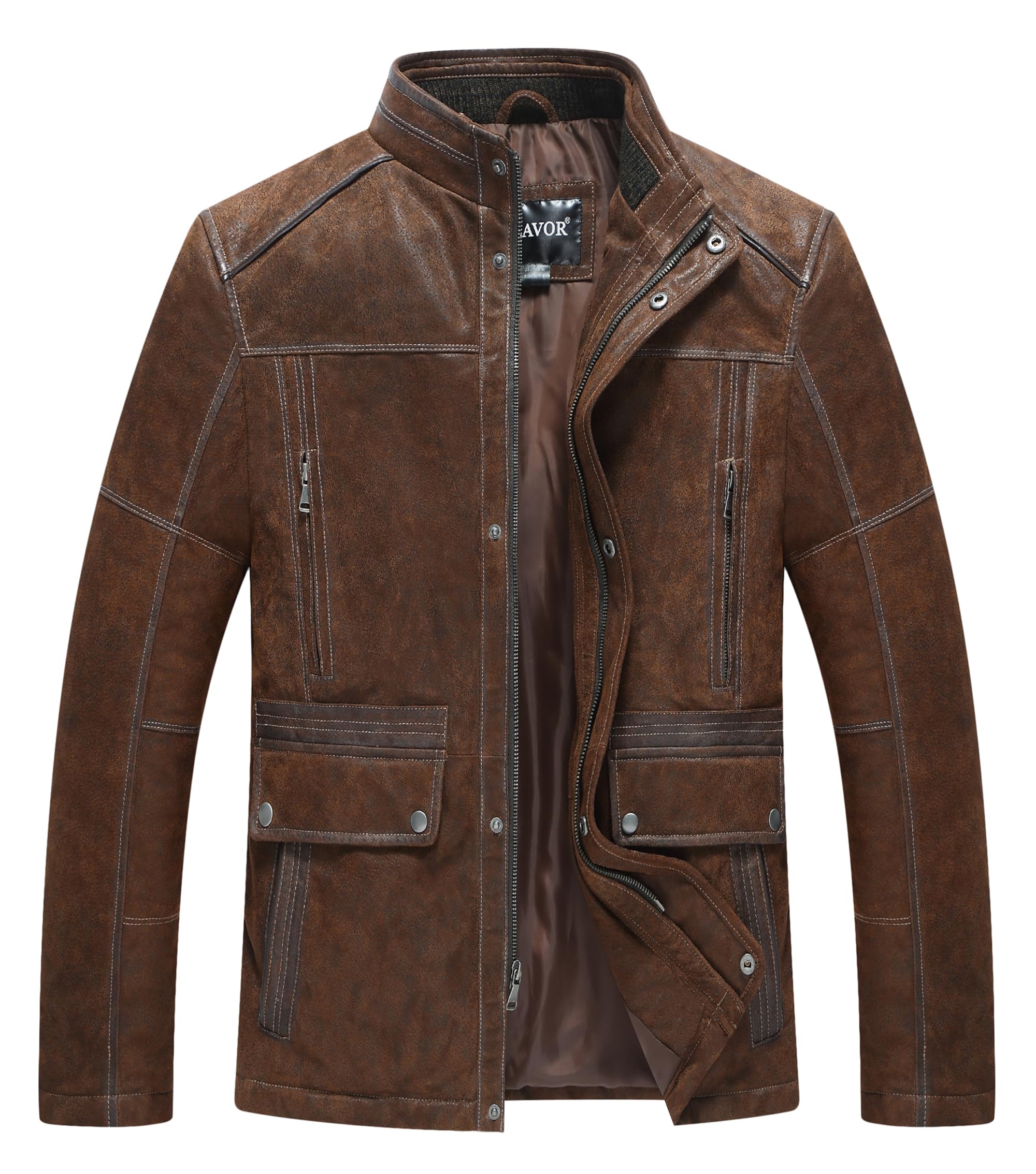 Vintage Leather Jacket for Men - Stand Collar Winter Coat with Warm Lining | Perfect for Outdoor Adventures, Casual Wear & Cold Weather Fashion