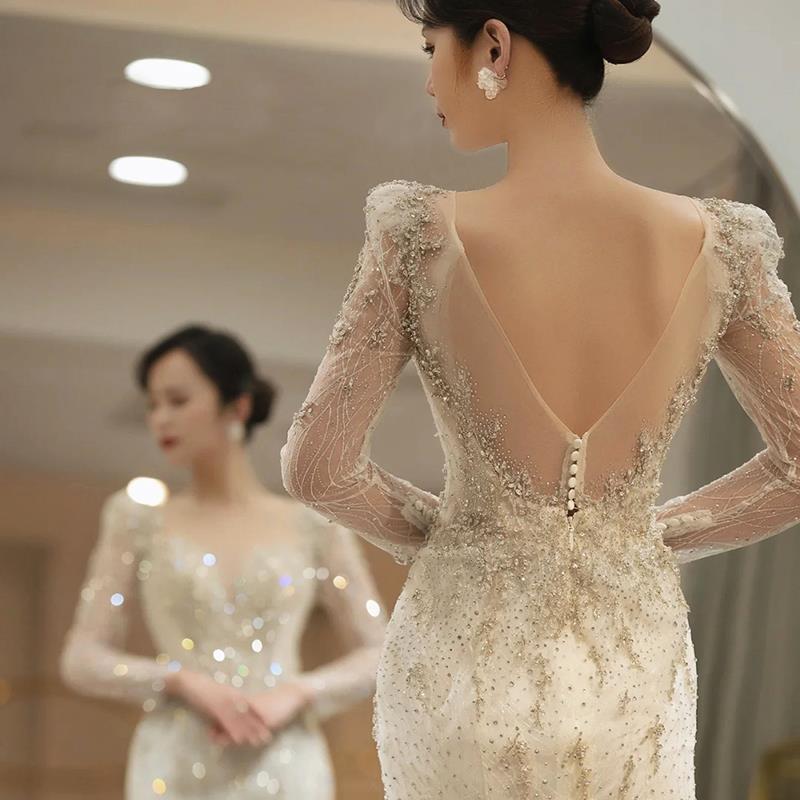 Elegant Long Sleeve Mermaid Sequin Prom Dress - Sparkly Evening Gown for Wedding, Homecoming & Special Occasions - Size 34