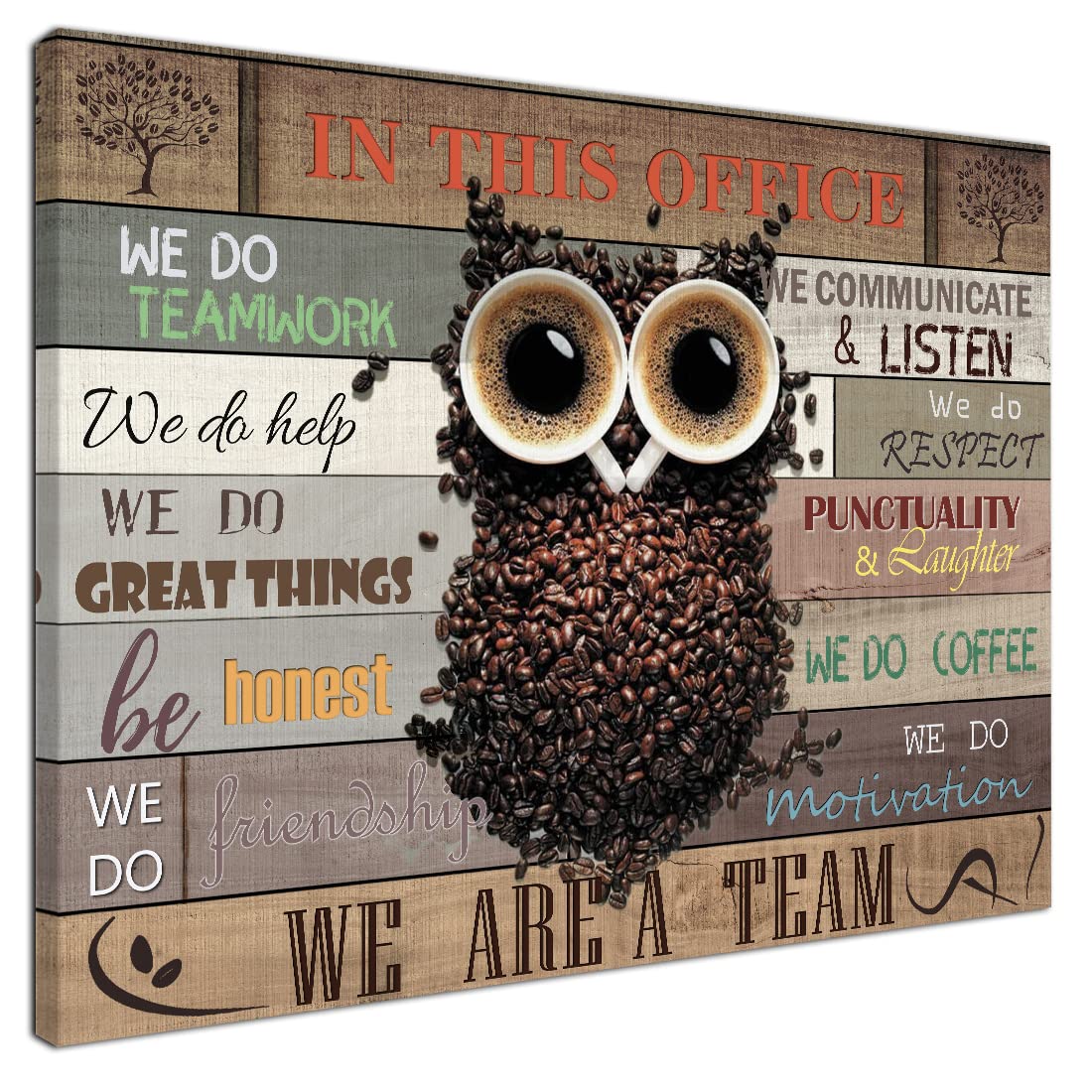 Inspirational Office Wall Art - Motivational Quotes Framed Décor for Workspace, 12x16 Inch - Owl & Coffee Bean Pictures for Modern Home & Office Desk - Perfect for Corporate Gifts & Productivity Boosting