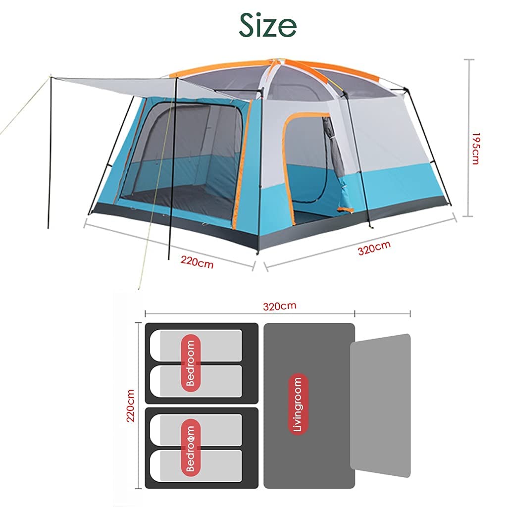 6-Person Waterproof 4-Season Family Camping Tent with Living Room & Separate Rooms - Spacious Outdoor Shelter for Camping, Hiking & Backpacking Adventures
