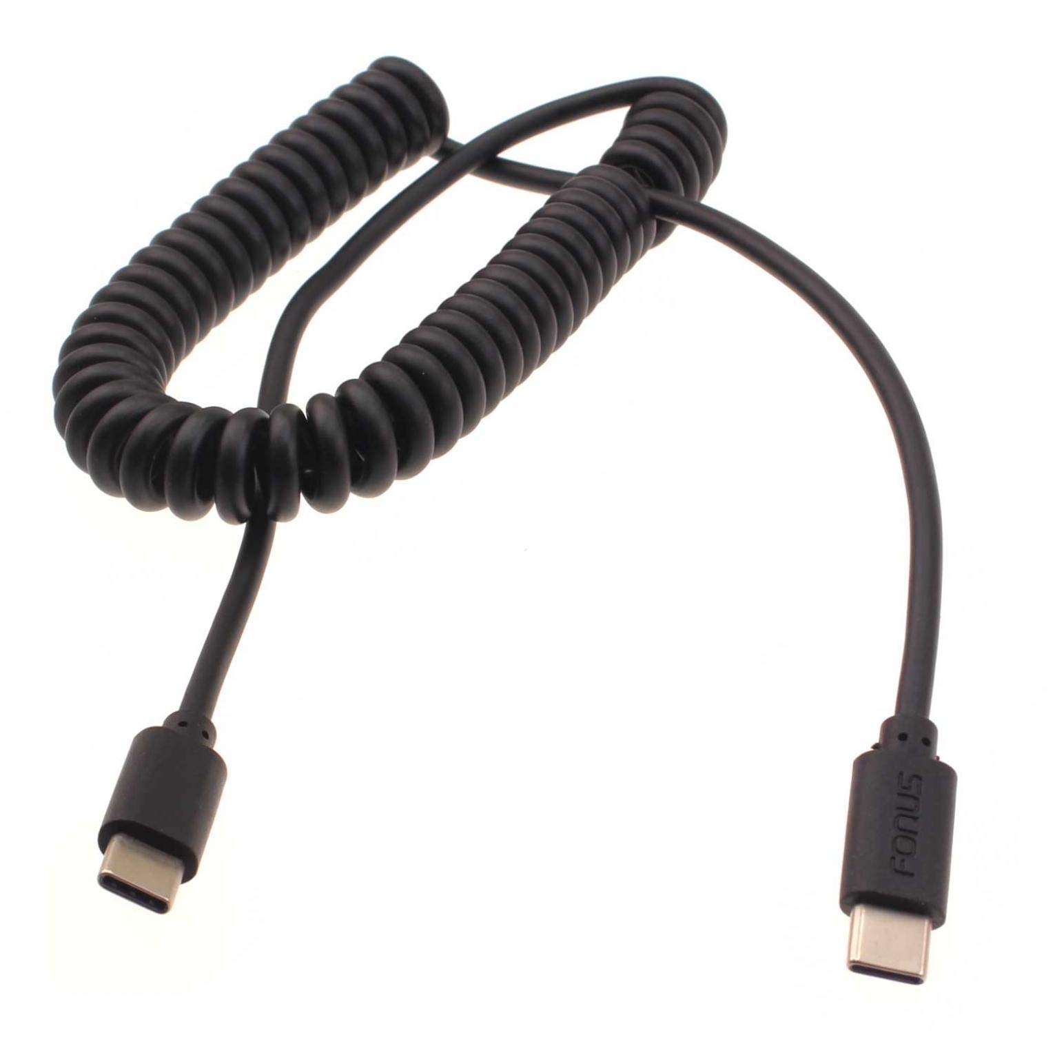 Premium 6ft Coiled USB-C to USB-C Fast Charging Cable for LG V60, V50S, V50 ThinQ 5G - High-Speed Data Sync & Power Delivery - Durable Black Charger Cord for Home, Office & Travel Use