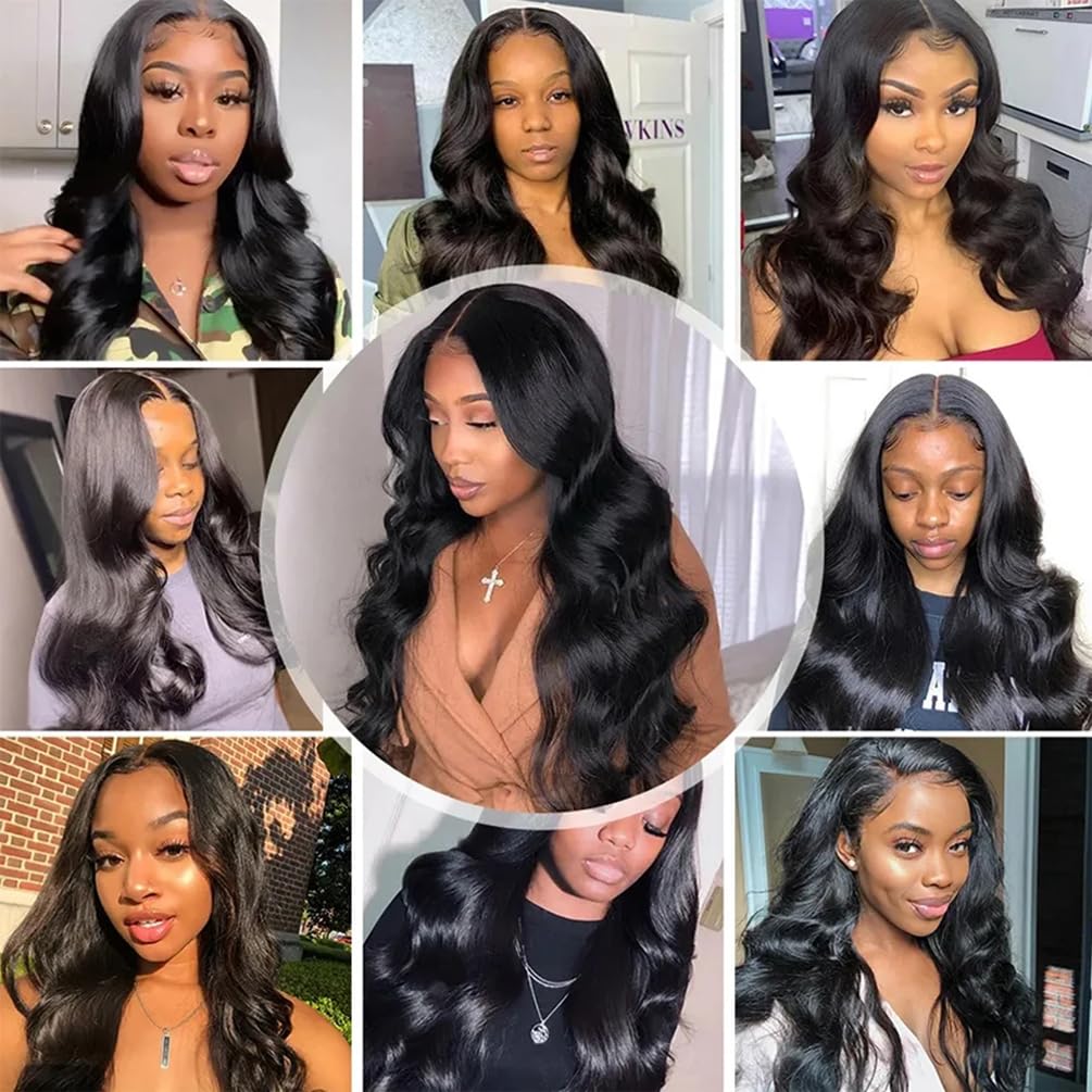 13×4 Lace Frontal Body Wave Bundles - 100% Unprocessed 8A Brazilian Human Hair Weave (12/14/16+10 Inch) | Double Weft, Free Part | Perfect for Protective Styles, Wig Making & Everyday Glam