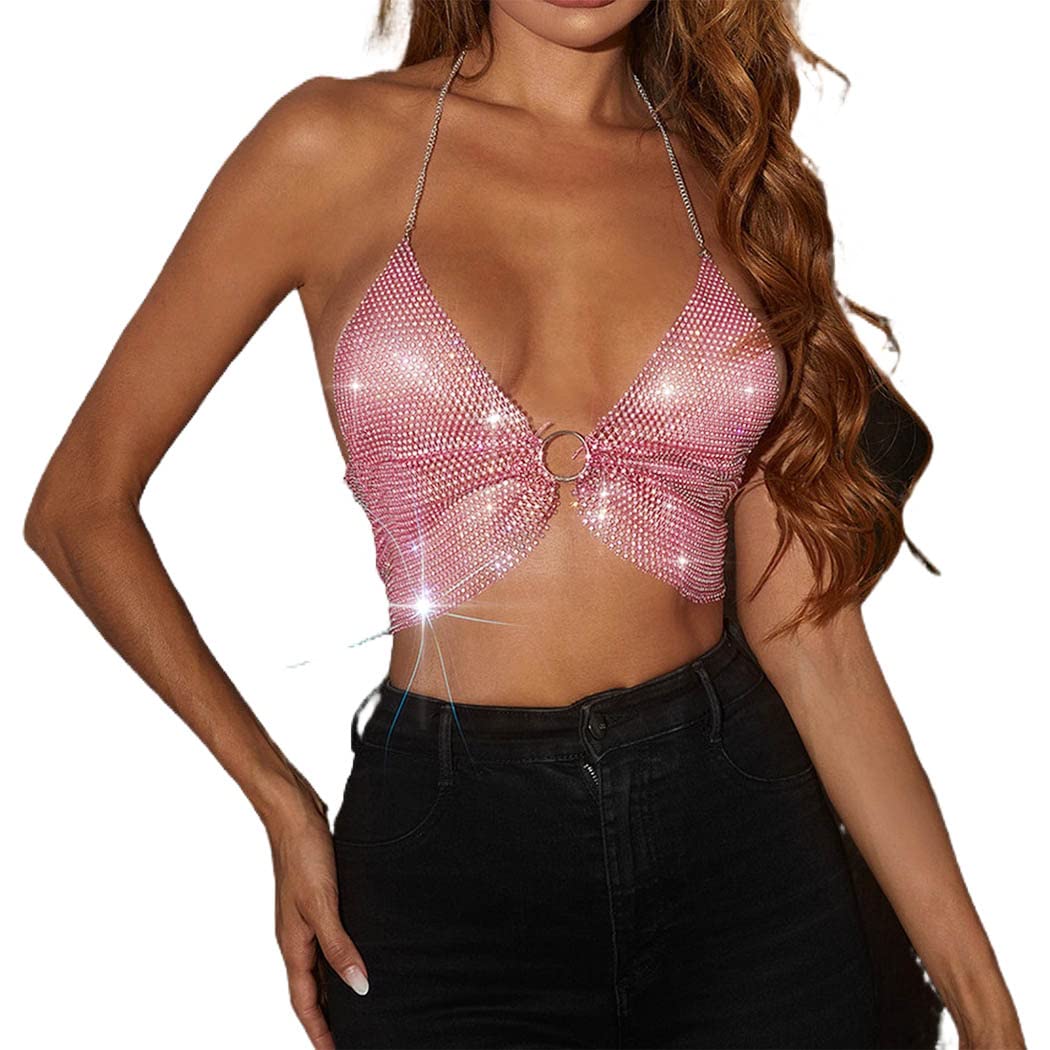 Sparkly Rhinestone Body Chain Mesh - Elegant Bikini Halter Crop Top Beach Accessory for Women & Girls | Perfect for Rave, Nightclub, Pool Party & Festival Outfits