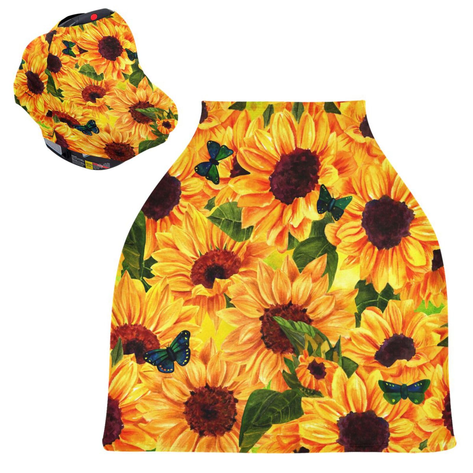 Breastfeeding Cover & Baby Car Seat Canopy - Soft, Breathable Nursing Scarf with Sunflower Print for Summer - Universal Stroller Cover for Boys & Girls | Perfect for Nursing, Travel & Outdoor Activities