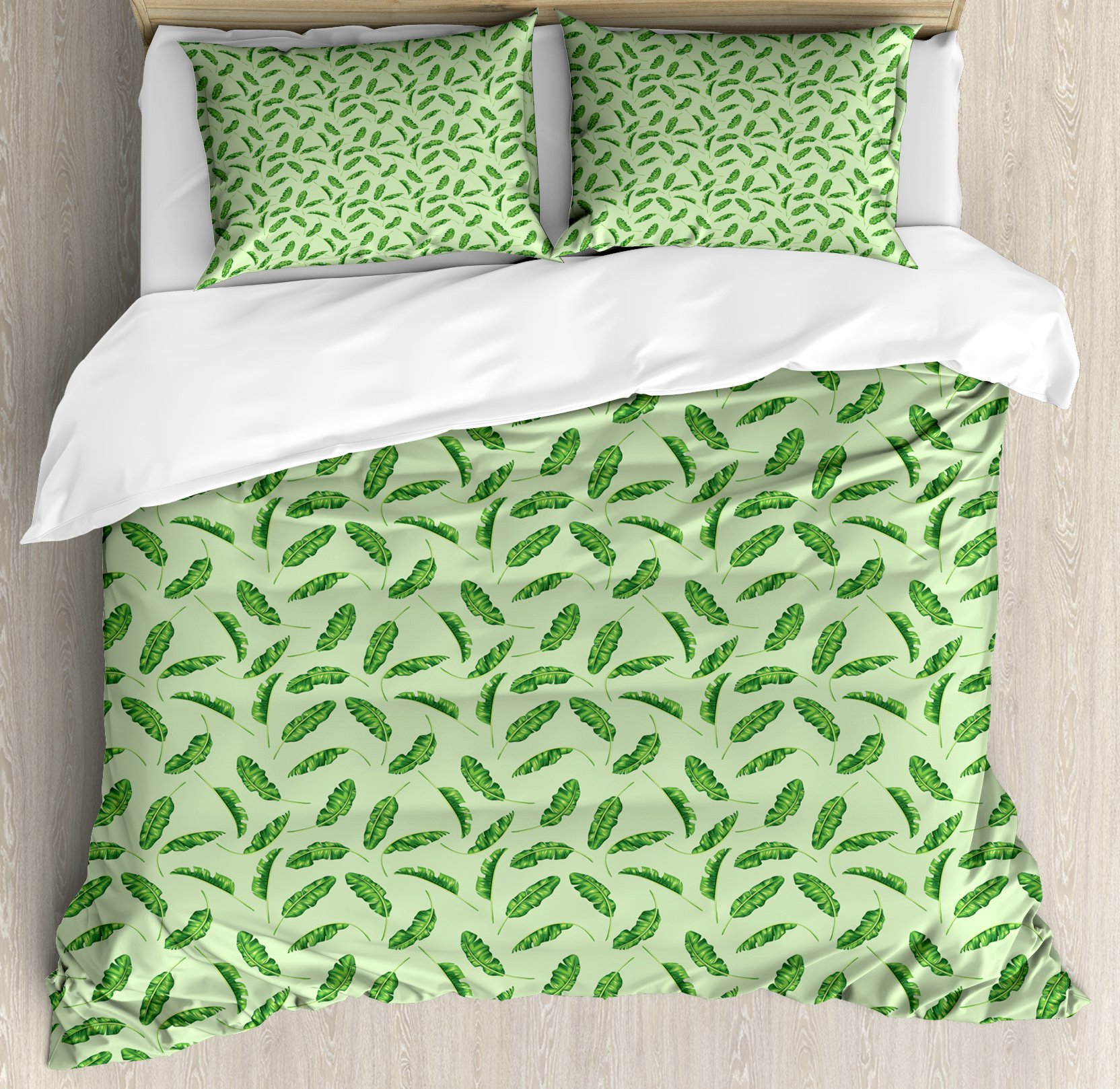 Ambesonne King Size Banana Leaf Duvet Cover Set - 3 Piece Tropical Botanical Bedding with 2 Pillow Shams | Vivid Green Pistachio Color, Eco-Friendly Design for Bedroom Decor | Perfect for Jungle Theme, Resort Style or Nature-Inspired Home Decor