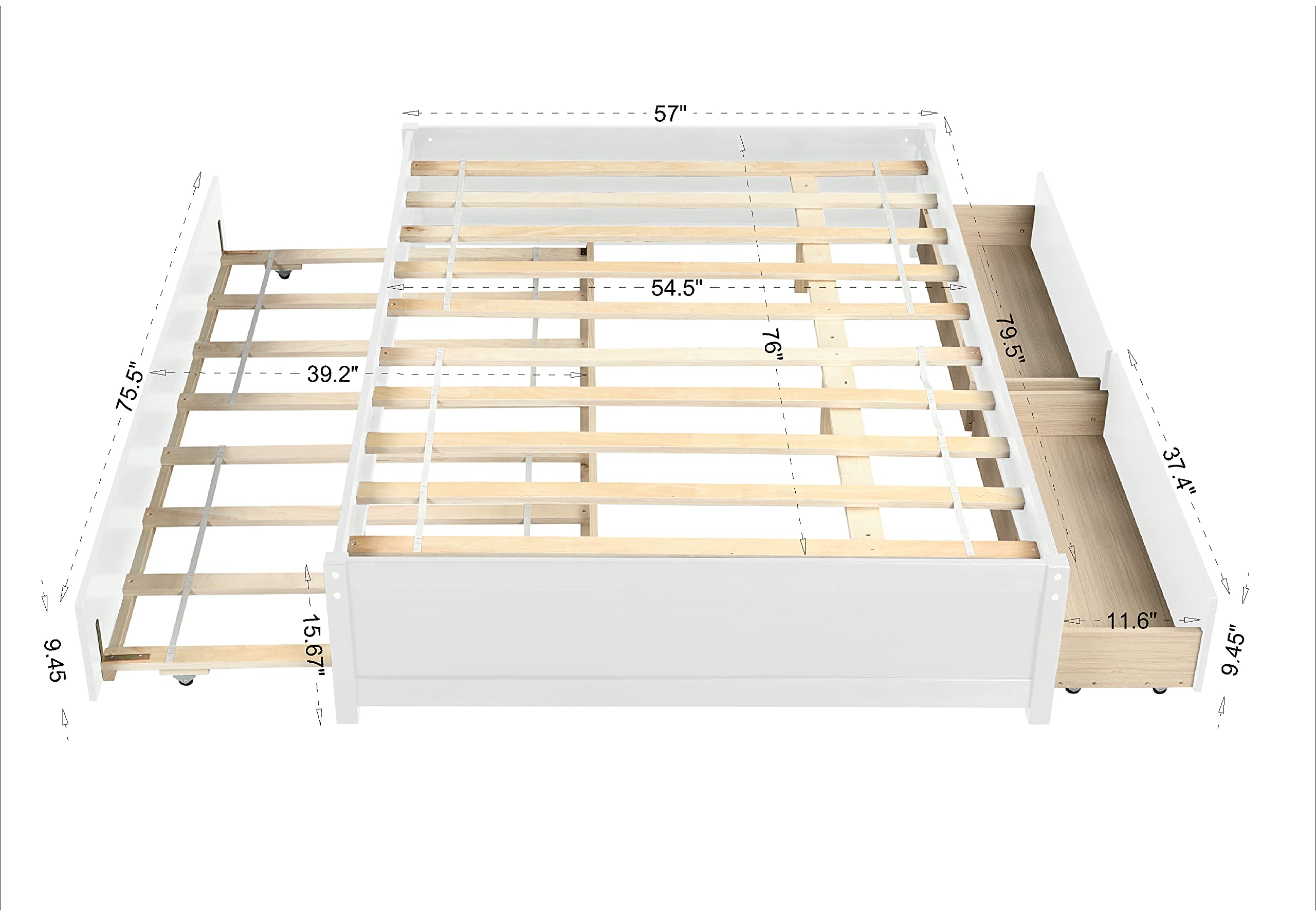 Bellemave White Wood Platform Bed Frame with Trundle and Storage Drawers - Full Size Captain Bed for Kids, Teens & Adults - Perfect for Small Spaces, Guest Rooms & Dormitories